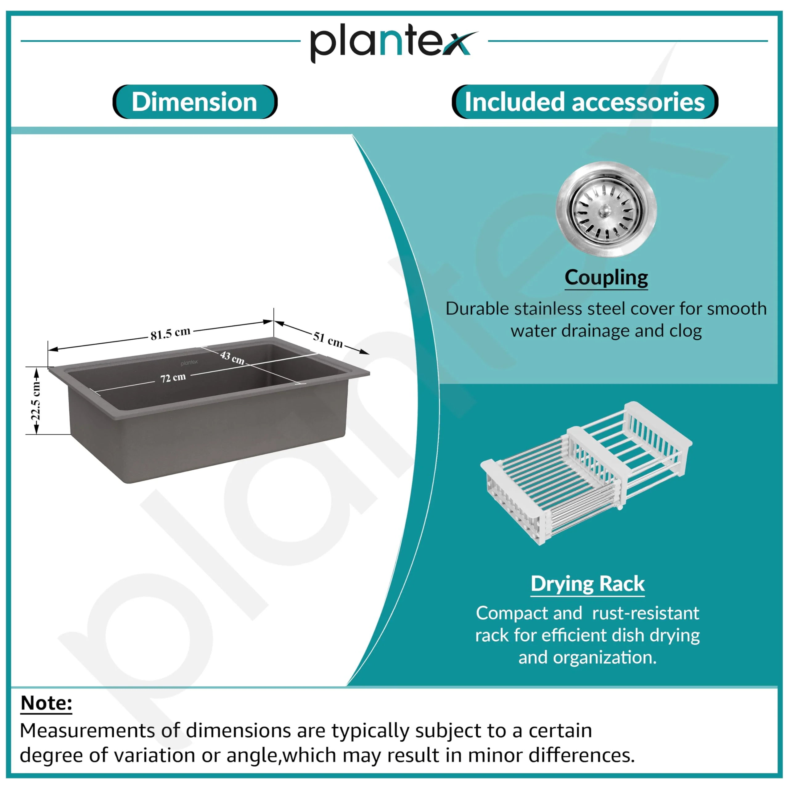 Plantex Quartz Acrylic Kitchen Sink with 10 Years Warranty by Plantex/Undermount Quartz Sink for Kitchen/Granite Single Bowl Kitchen Sinks with Coupling (Con 32x20 Inches) - Image 4