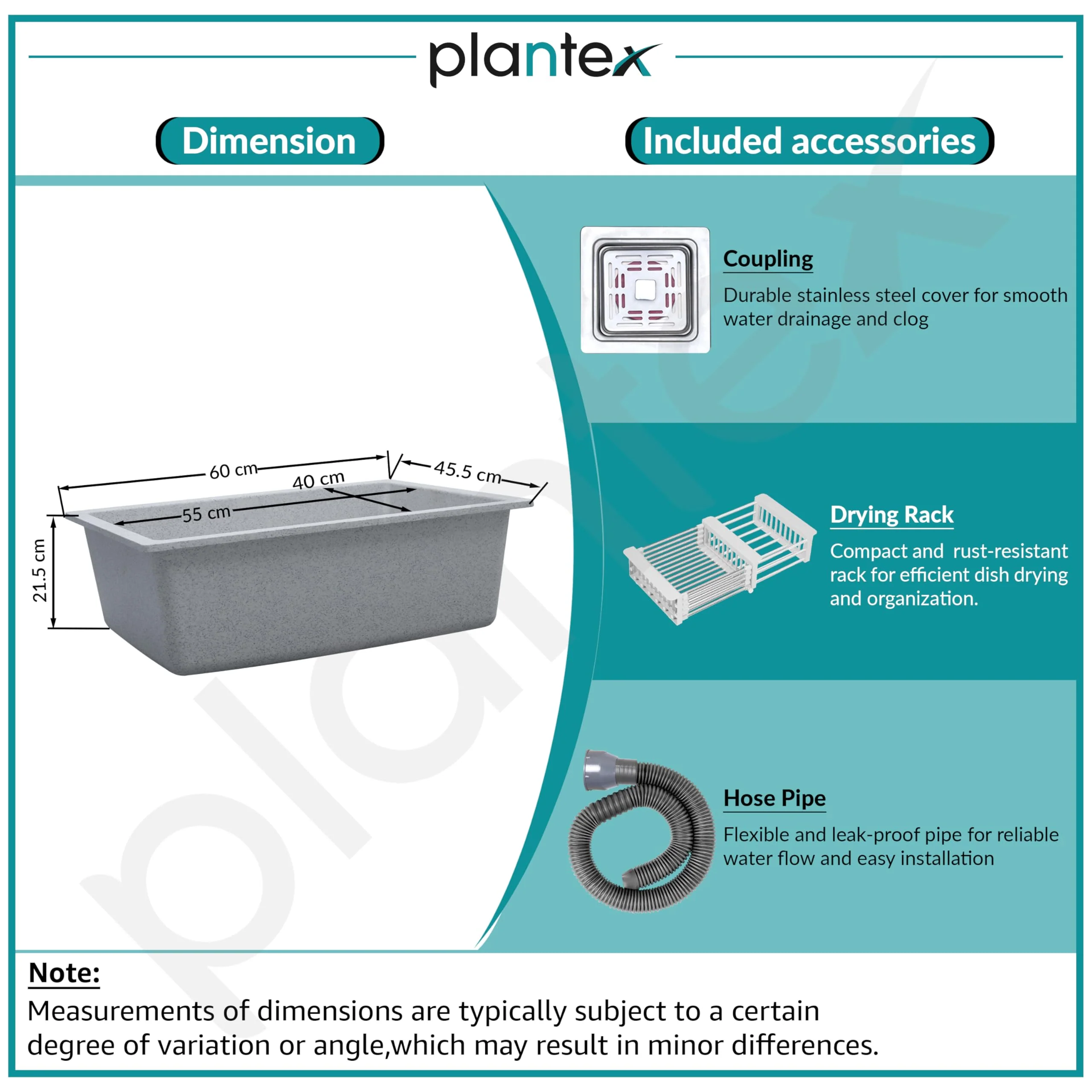 Plantex Quartz Sink for Kitchen/UV Protected Mosaic Grey Kitchen Sink/Granite Single Bowl Sink/Undermount/Topmount (Mosaic Grey-24x18 Inches) - Image 5