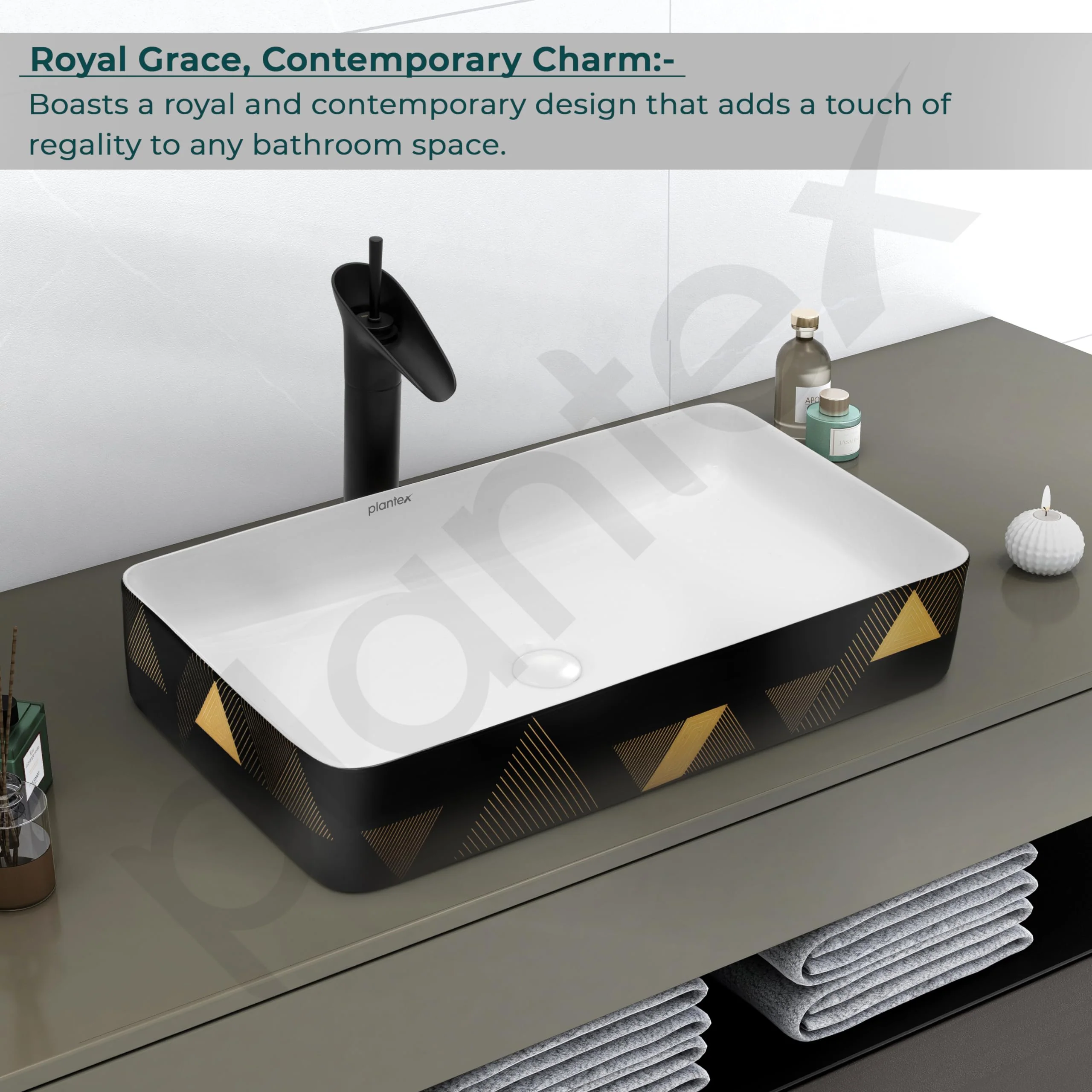 Plantex RectangularTable Top Wash Basin For Bathroom/Designer Ceramic Basin/Countertop Vessel Sink Basin - Indo-European Collection (24 x 14 x 5 Inch) - Image 4
