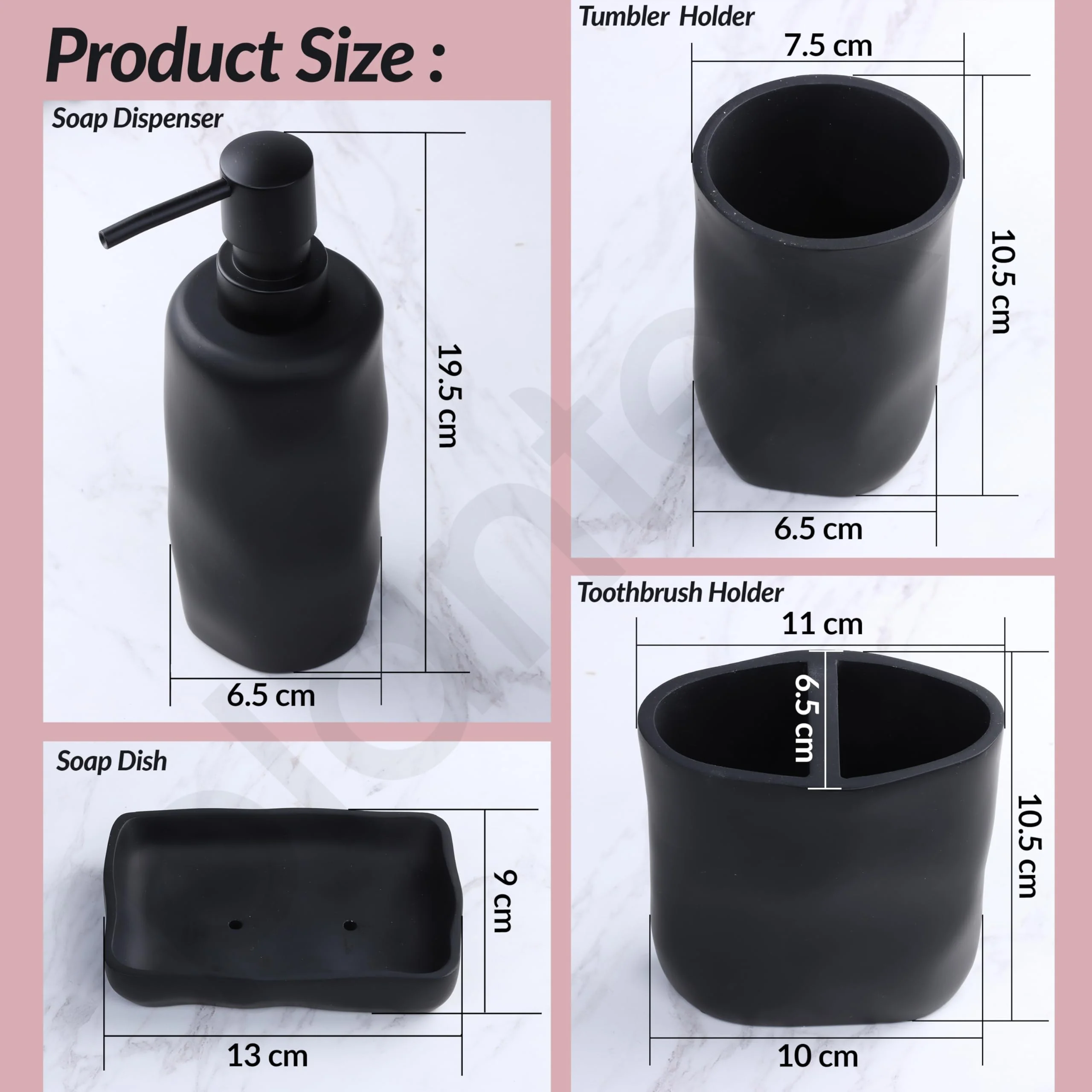 Plantex Resin Bathroom Accessories Set/Soap Holder for Bathroom/Toothbrush Holder/Tumbler Holder/Liquid Soap Dispenser - 4 Piece(Black) - Image 3
