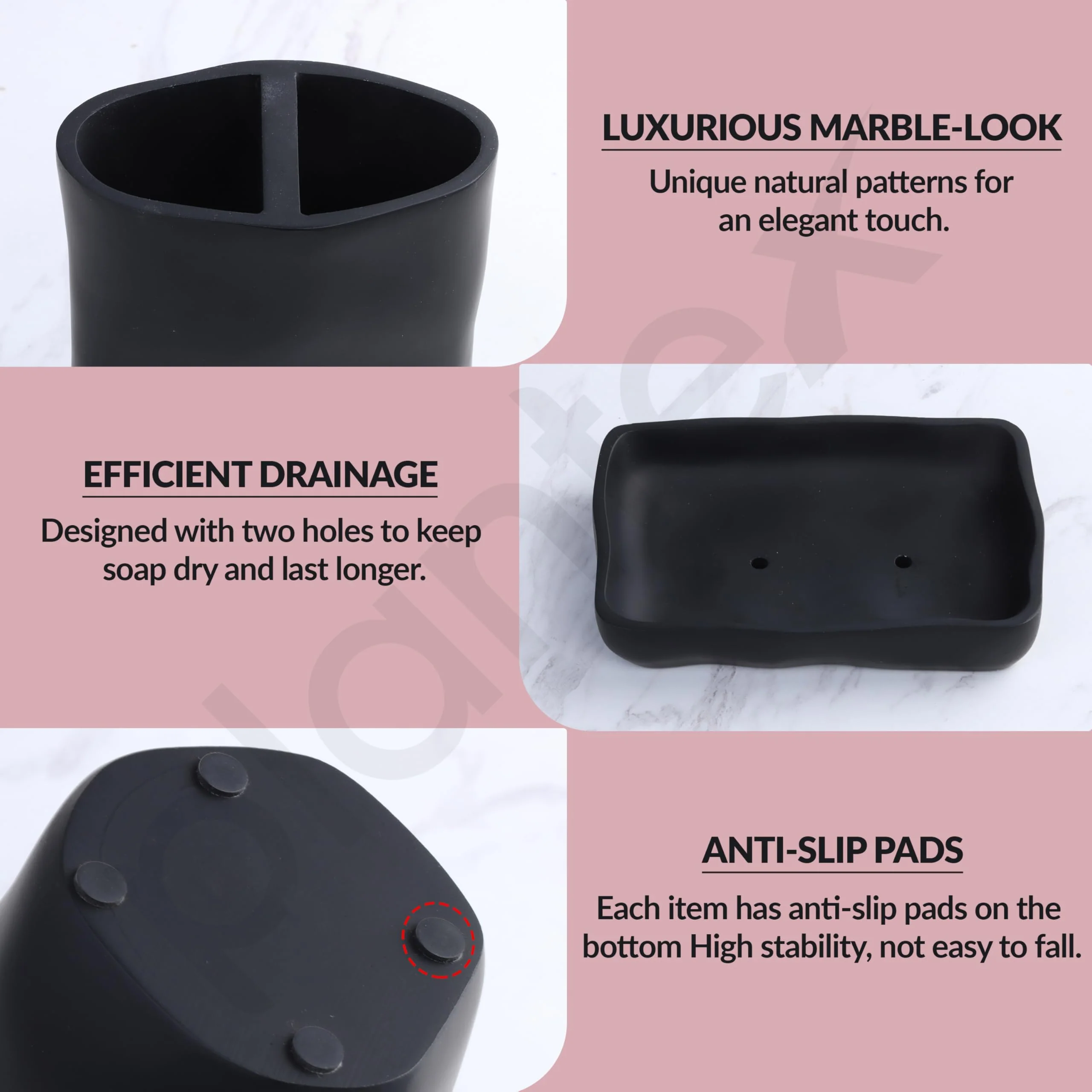 Plantex Resin Bathroom Accessories Set/Soap Holder for Bathroom/Toothbrush Holder/Tumbler Holder/Liquid Soap Dispenser - 4 Piece(Black) - Image 4