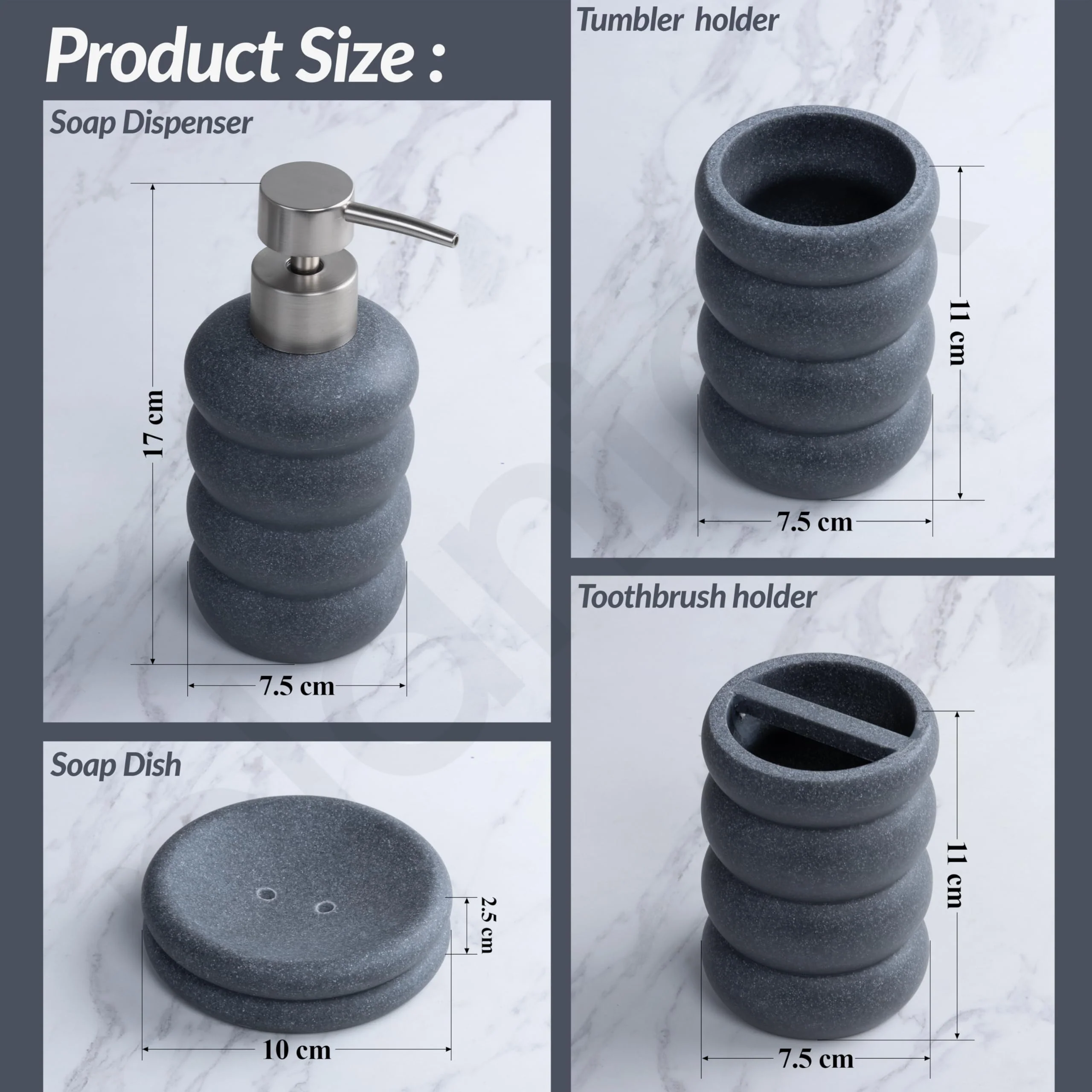 Plantex Resin Bathroom Accessories Set/Soap Holder for Bathroom/Toothbrush Holder/Tumbler Holder/LiquidsSoap Dispenser - 4 Piece(Grey, XY-PS-001) - Image 3