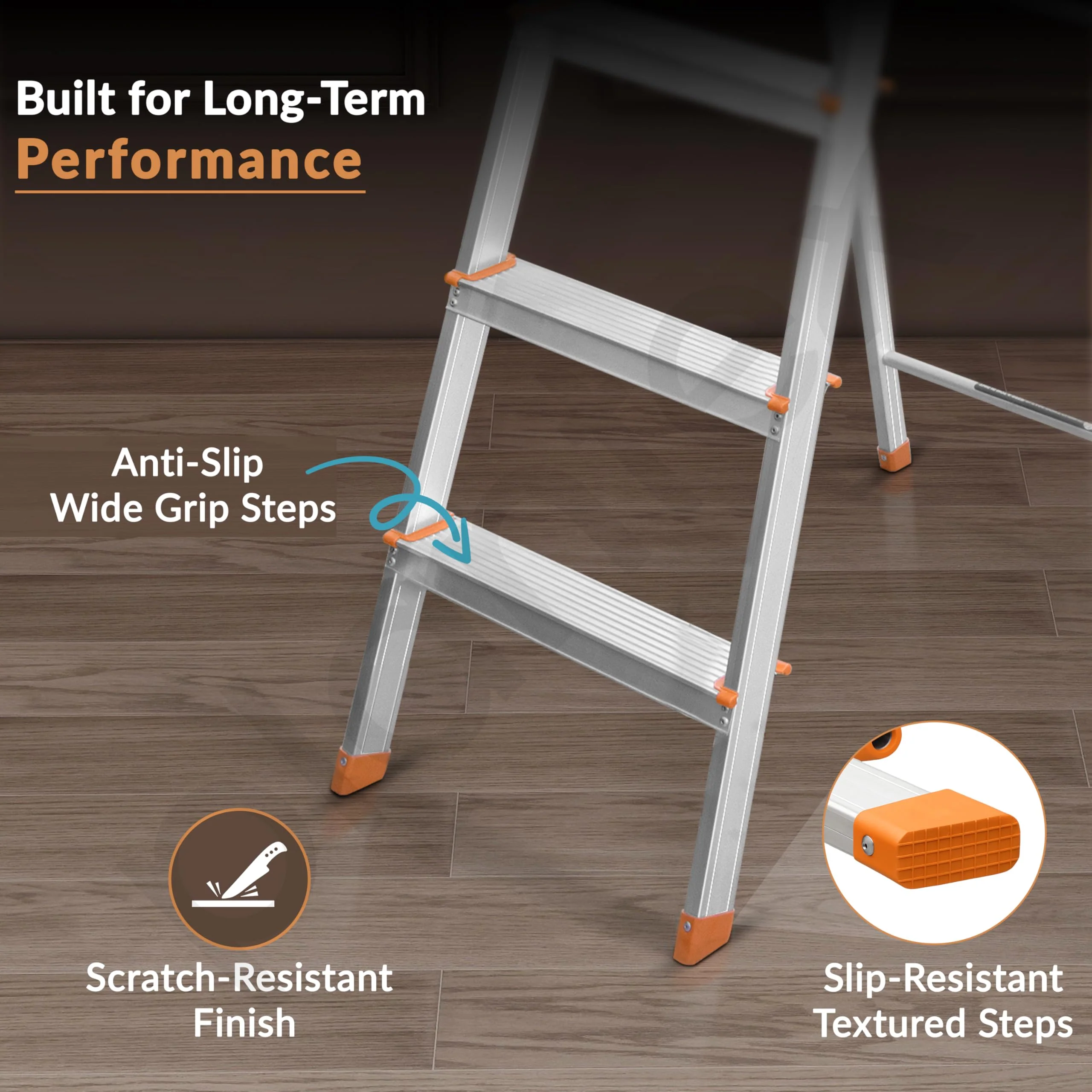 Plantex Restructured Legend Aluminium Folding 5 Step Ladder for Home - 5 Wide Step Ladder (Orange-Silver) - Image 2