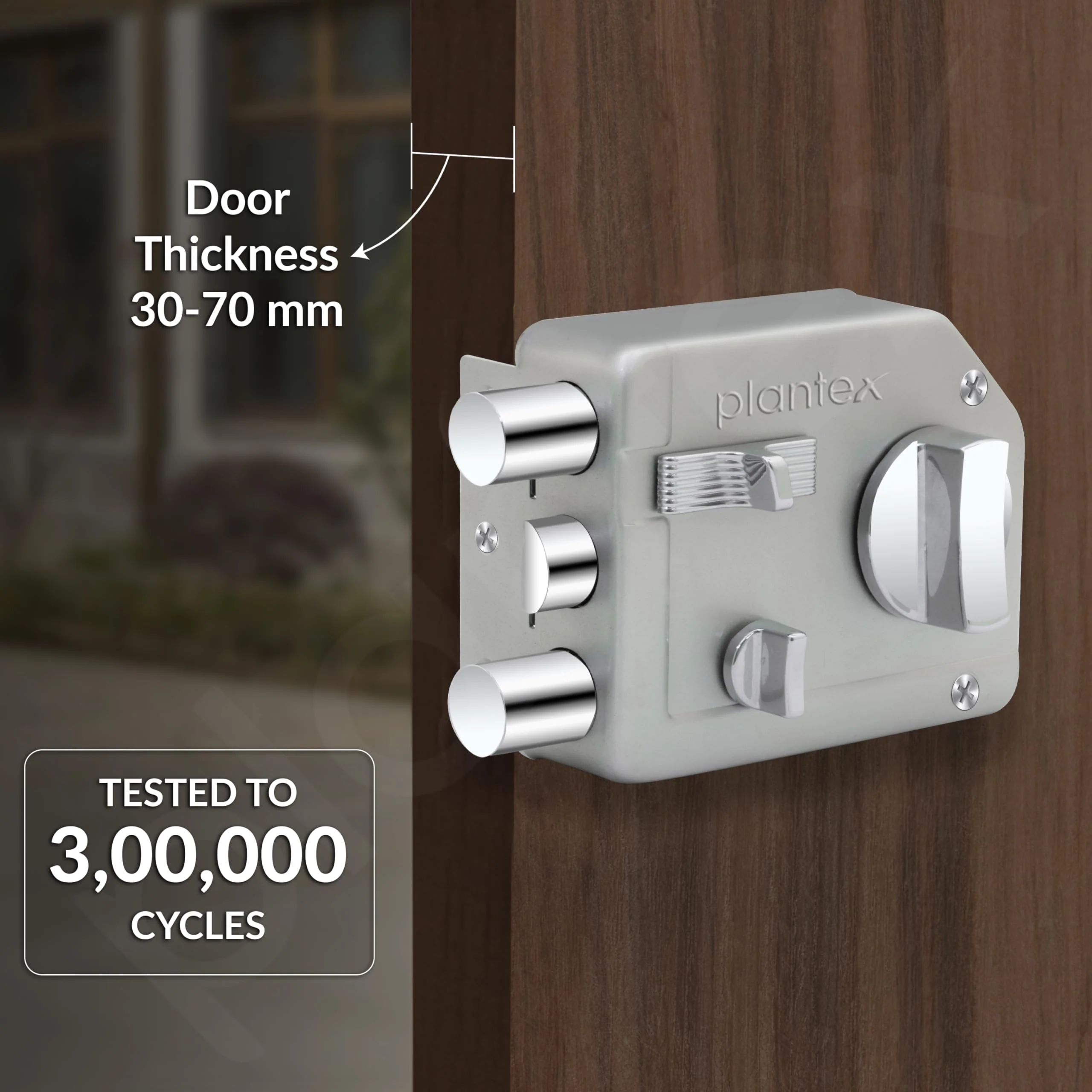 Plantex Rim Lock for Main Door - Heavy Duty With 4 Keys - Suitable for Inside Opening Wooden Doors - Pack of 1 (Satin) - Image 2
