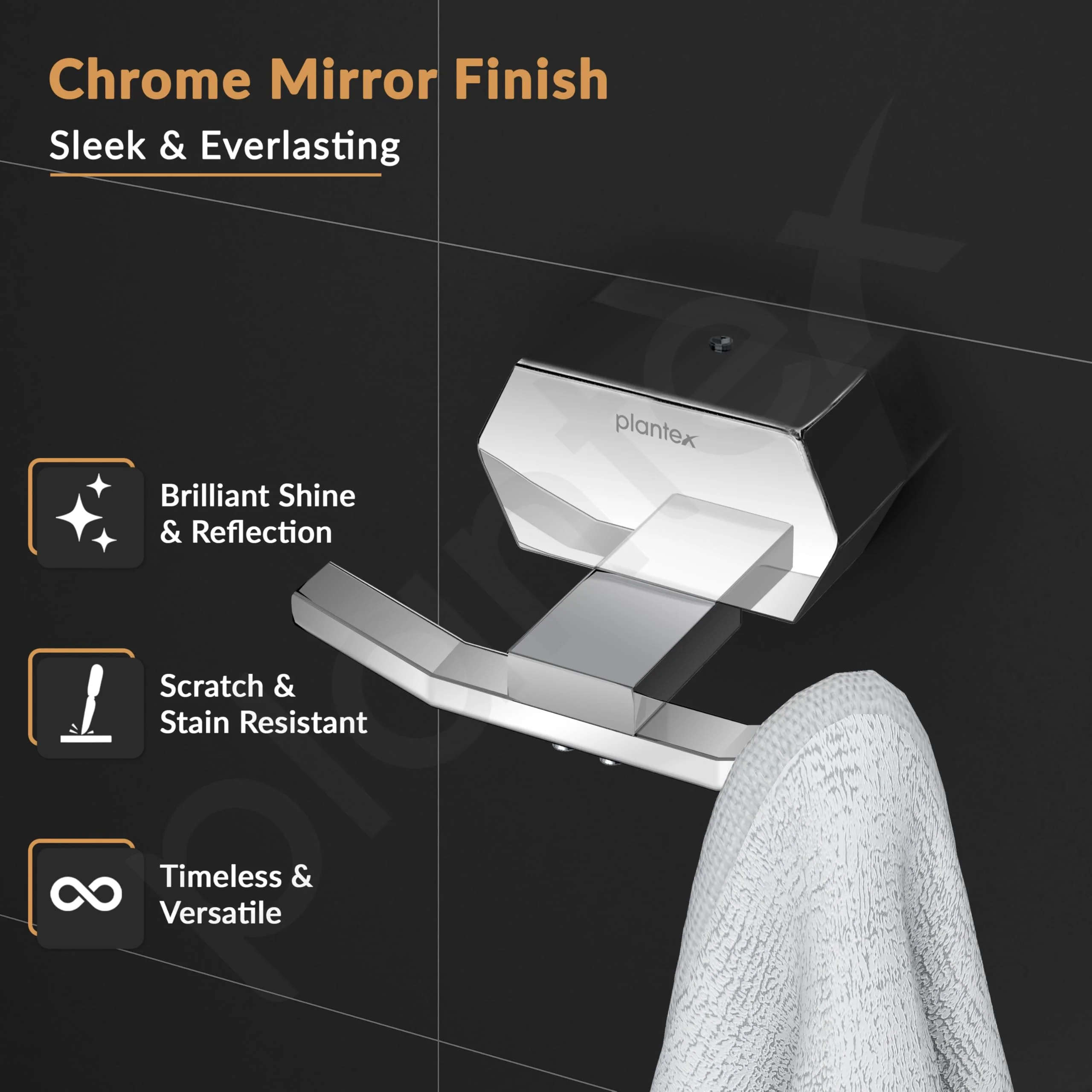 Plantex Robe Hook for Bathroom/304 Grade Stainless Steel Cloth Hanging Hook/Bath Towel Hook/Bathroom Accessories - Pack of 1 (Delta - 2805, Chrome) - Image 3