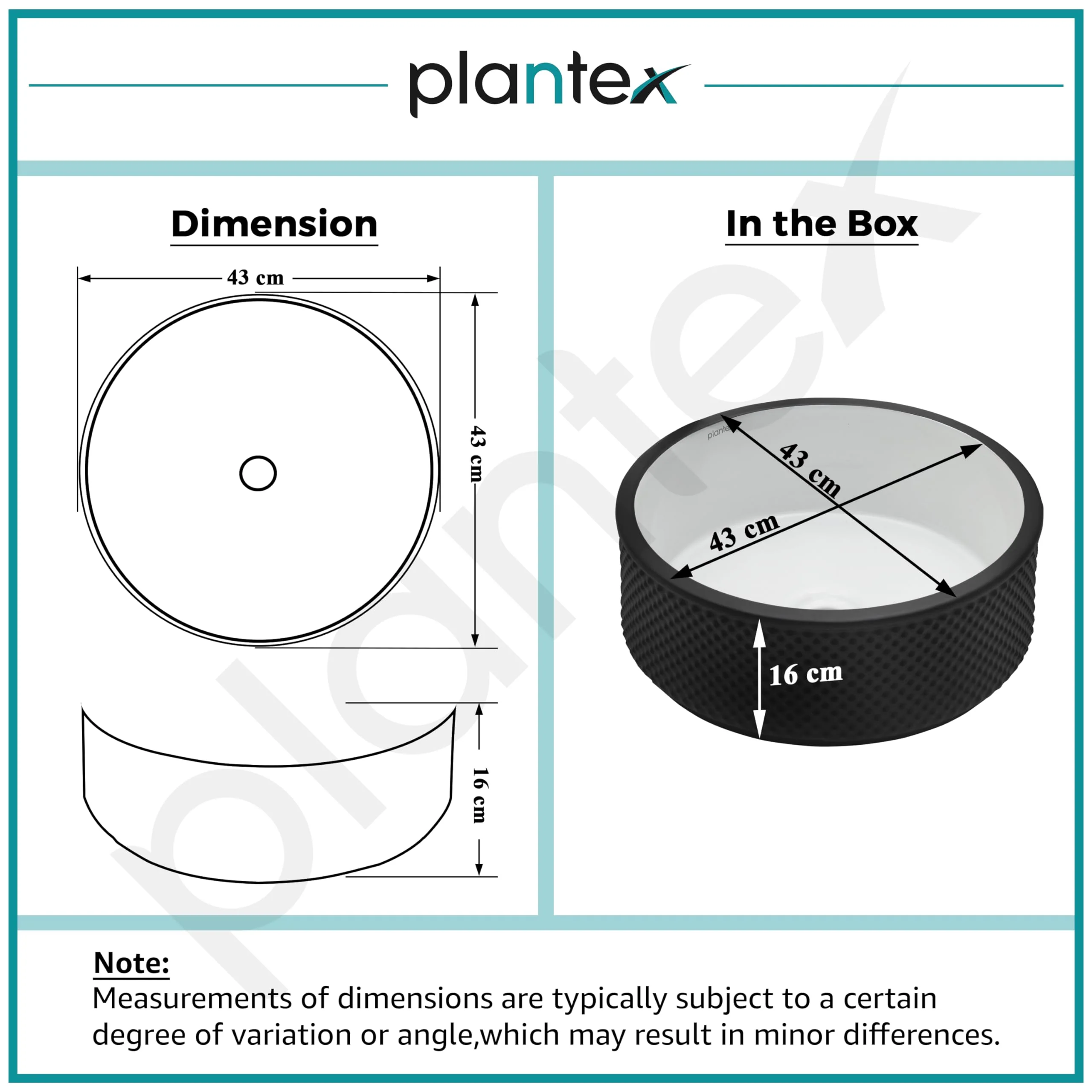 Plantex Round Ceramic Table Top Wash Basin/Designer Counertop Washbasin/Vessel Sink for Bathroom/Home/Restaurant (White & Black-17 x 17 x 6 Inch) - Image 3