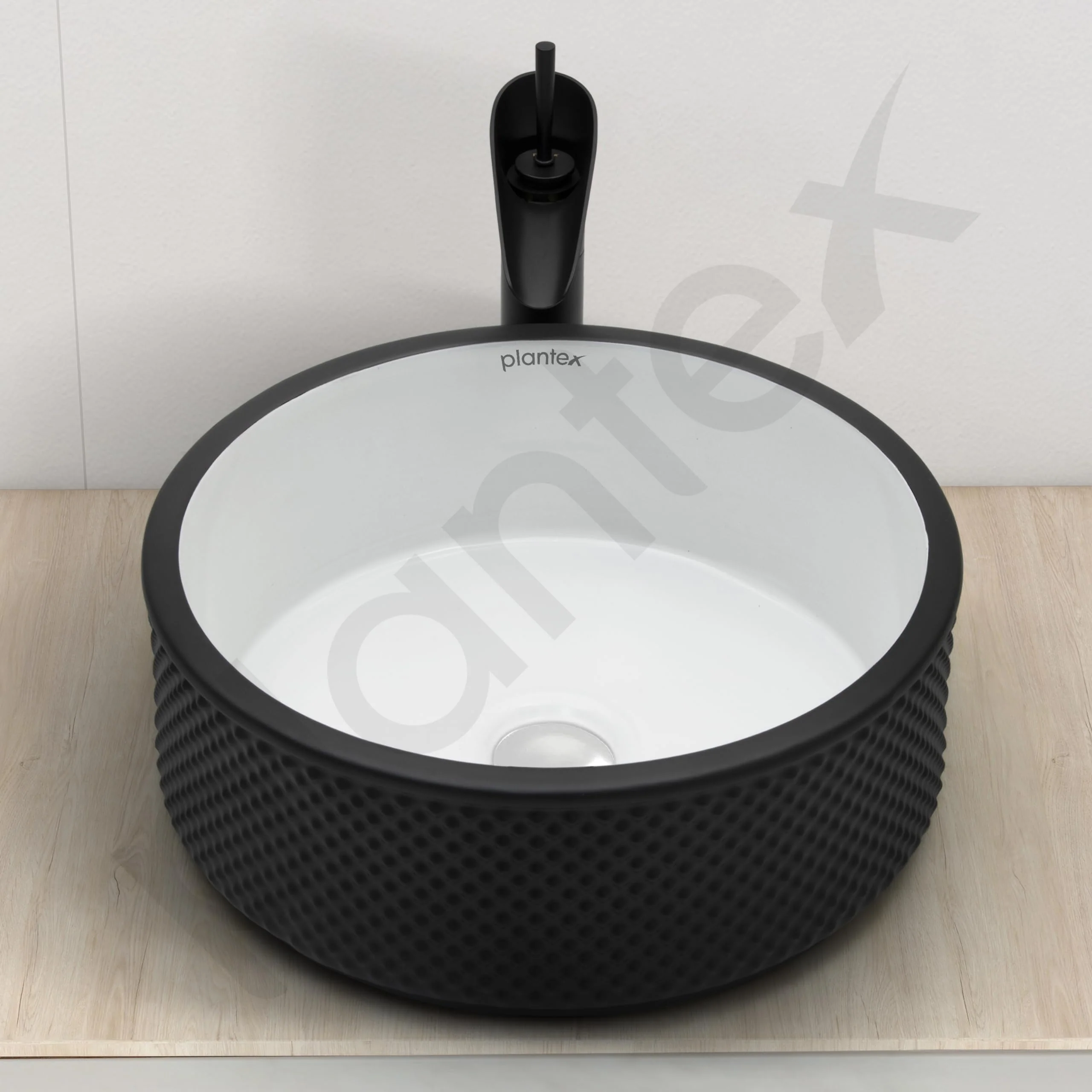 Plantex Round Ceramic Table Top Wash Basin/Designer Counertop Washbasin/Vessel Sink for Bathroom/Home/Restaurant (White & Black-17 x 17 x 6 Inch) - Image 7
