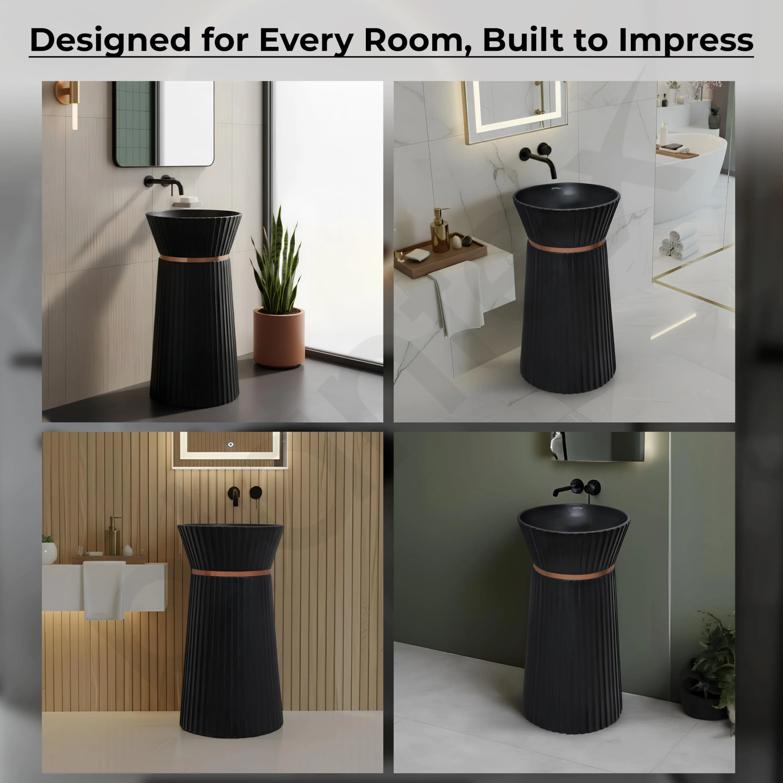 Plantex Round Pedestal Basin for Bathroom/Ceramic Designer One Piece Pedestal Free Standing Wash Basin for living Room/Hotel (Black-17x17x33.5 inch) - Image 4