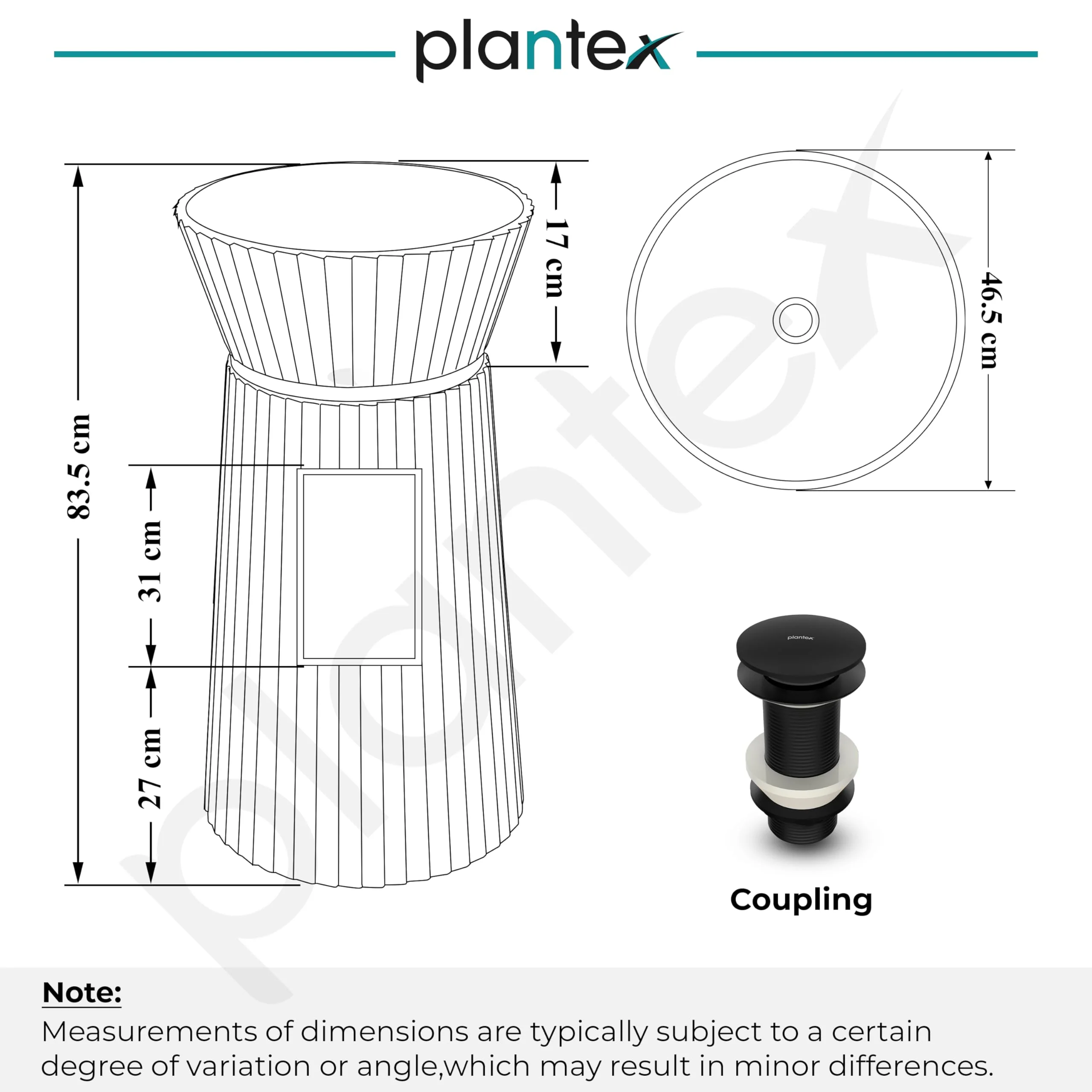 Plantex Round Pedestal Basin for Bathroom/Ceramic Designer One Piece Pedestal Free Standing Wash Basin for living Room/Hotel (Black-17x17x33.5 inch) - Image 5