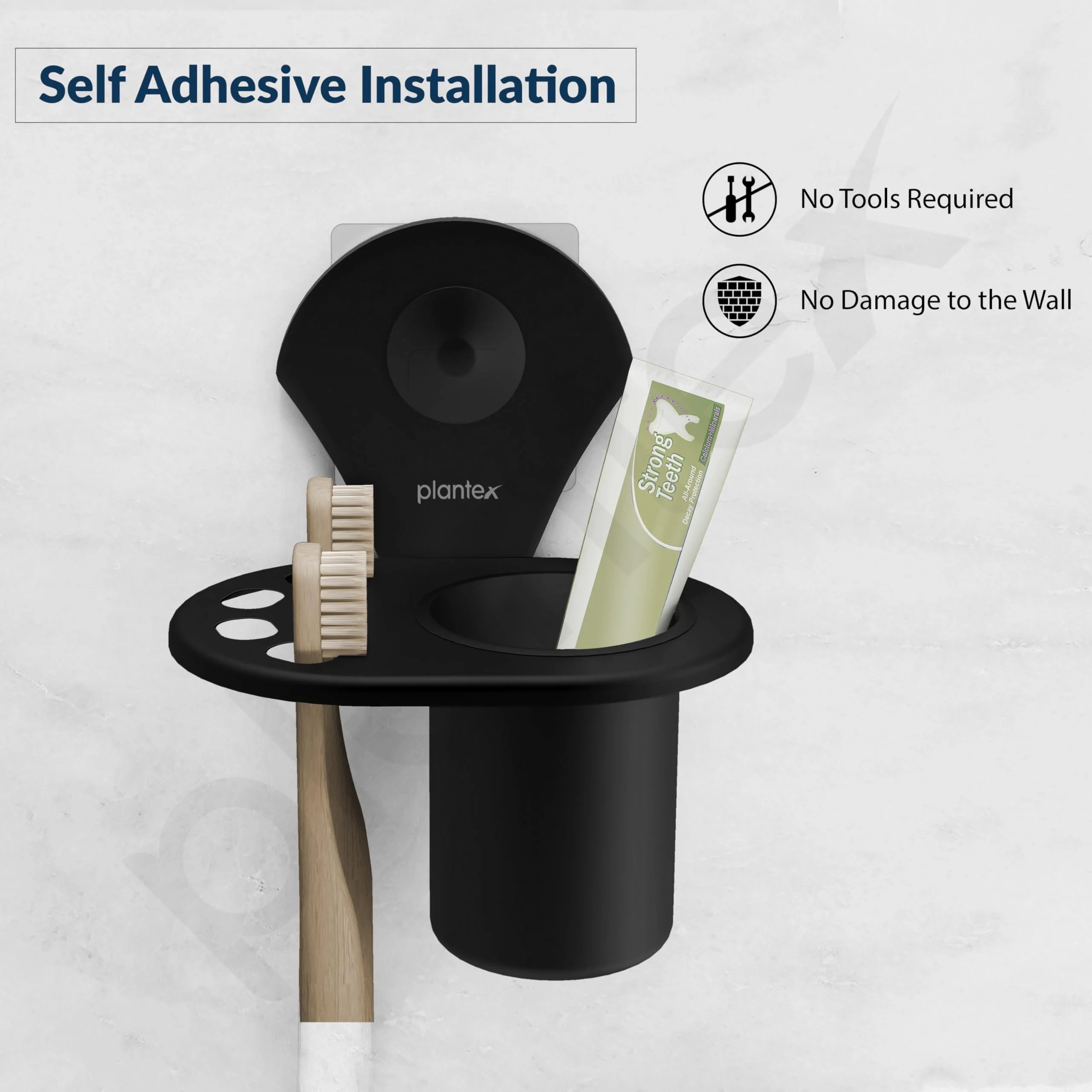 Plantex Royal Self Adhesive Stainless Steel Tooth Brush Holder/Tumbler Holder/Bathroom Accessories (Black, Powder Coated) - Image 6