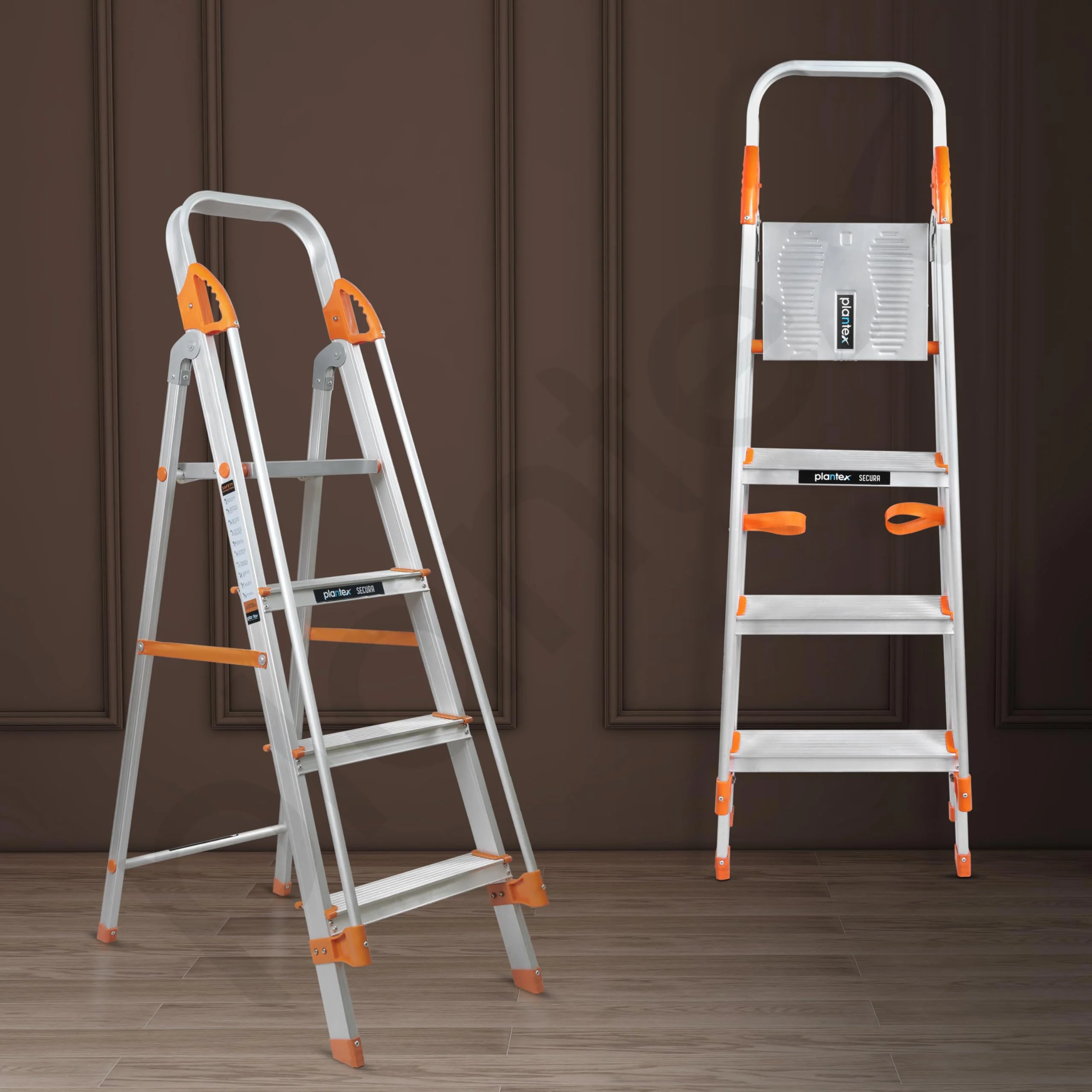 Plantex Secura 4 Step Ladder for Home/Aluminium Foldable Ladder with Safe Hand Rail (Orange-Silver) - Image 7