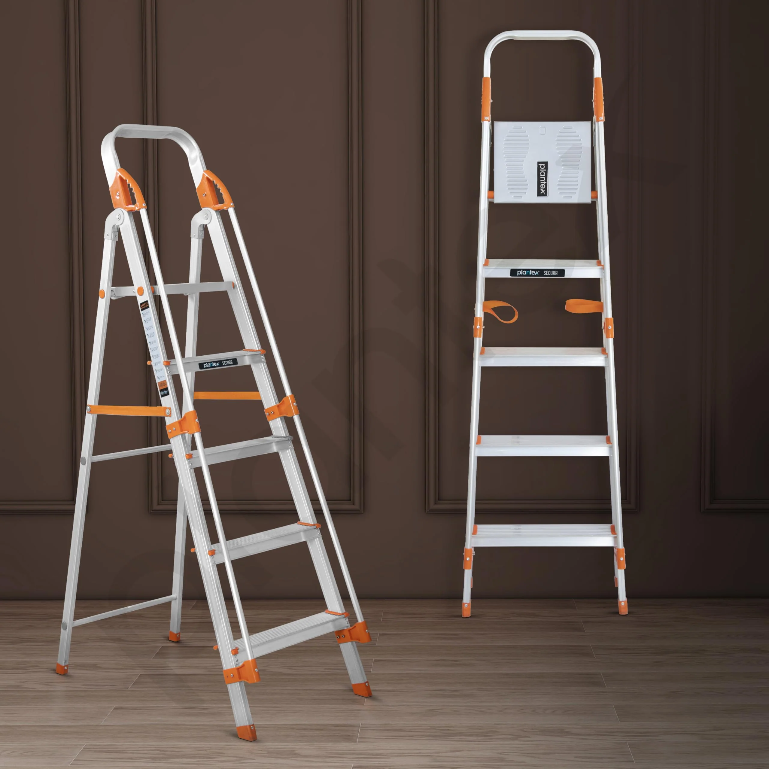 Plantex Secura 5 Step Aluminium Ladder for Home/Foldable Ladder with Support Hand Rail (Orange-Silver) - Image 7