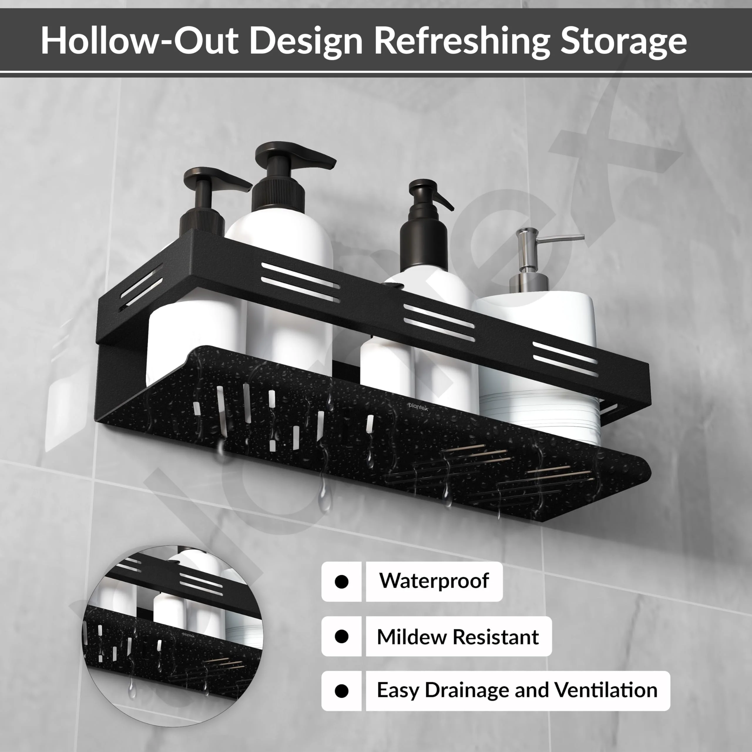 Plantex Self Adhesive Bathroom Shelf/Bathroom Organizer Without Drill/Stainless Steel Kitchen Wall Rack Shelf-Pack of 1 (12 x 4 Inch - Black) - Image 5