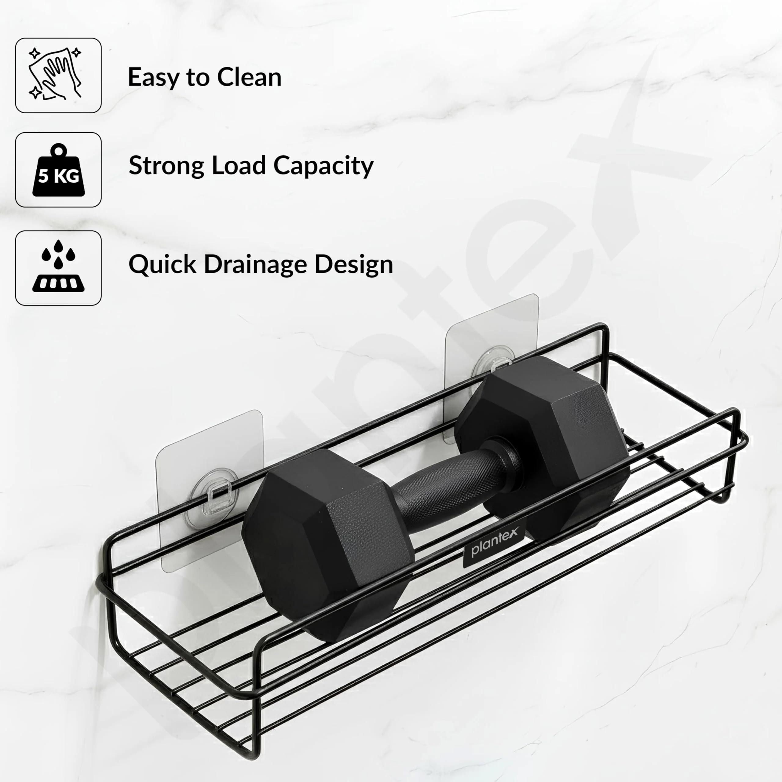 Plantex Self Adhesive Bathroom Shelf Rack/Bathroom Organiser Without Drill//GI-Steel Shelf for Kitchen with Magic Stickers/Bathrooms Accessories- (12x5 inches,Black) - Image 3