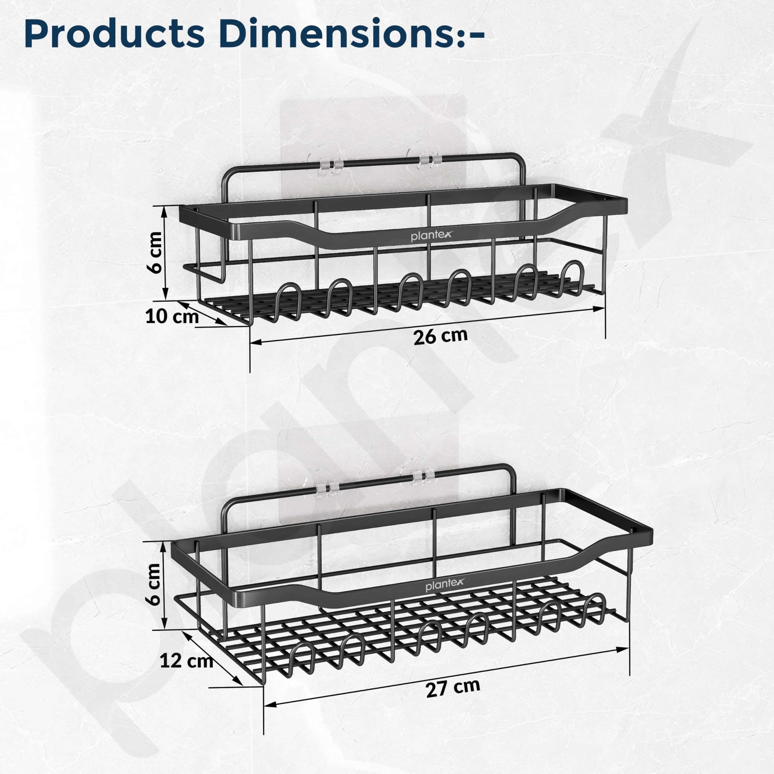 Plantex Self Adhesive Bathroom Shelf/Wall Mounted Bathroom Shelves & Accessories/Organizer for Kitchen/Drill Free Racks-Stands-Holders/GI Steel Shelf for Wall-Pack of 2-(Black) - Image 5