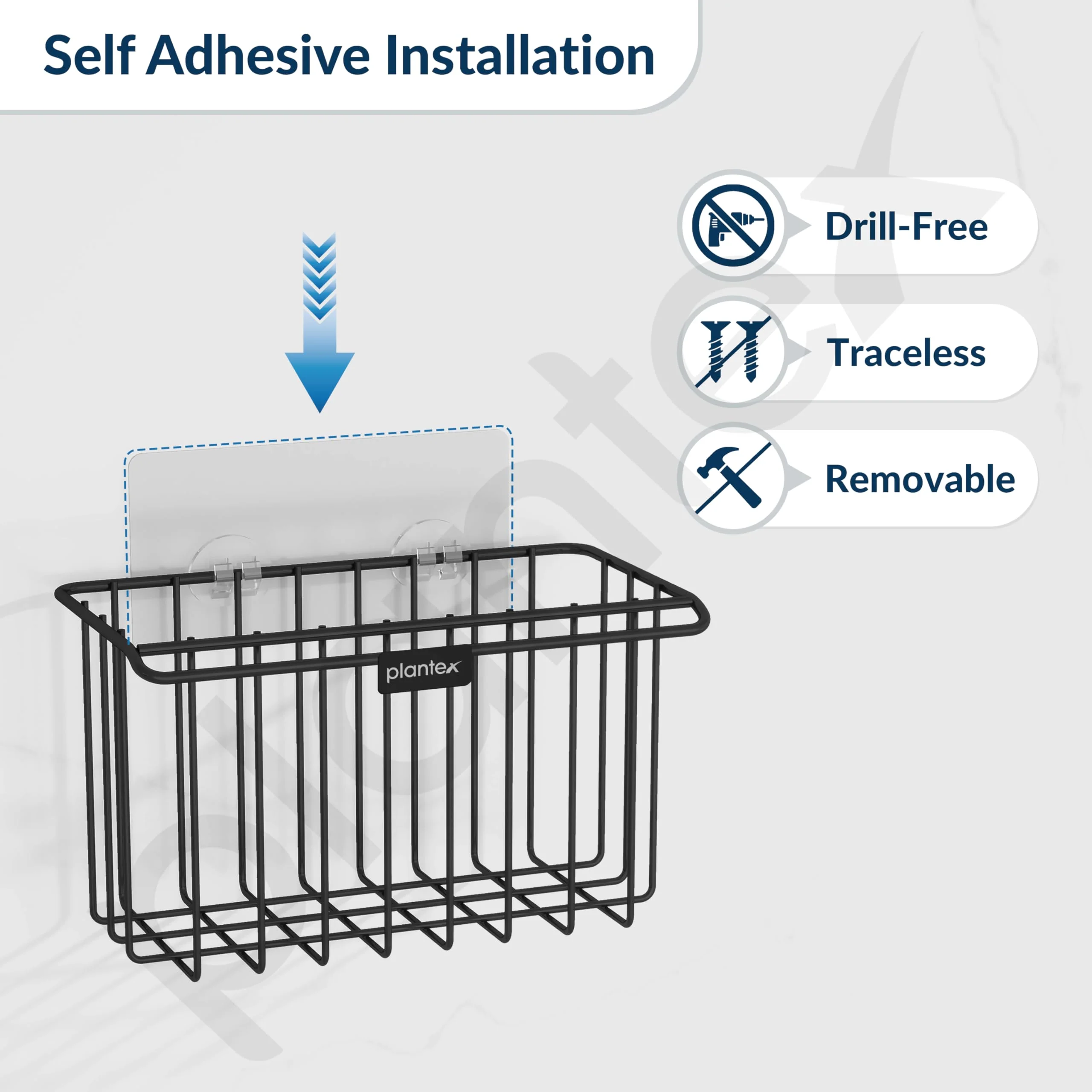 Plantex Self Adhesive Bathroom Shelf/Wall Mounted Storage Rack/Toothbrush Holder for Washroom/Shelf for Bathroom Wall- Pack of 1 (Black) - Image 3