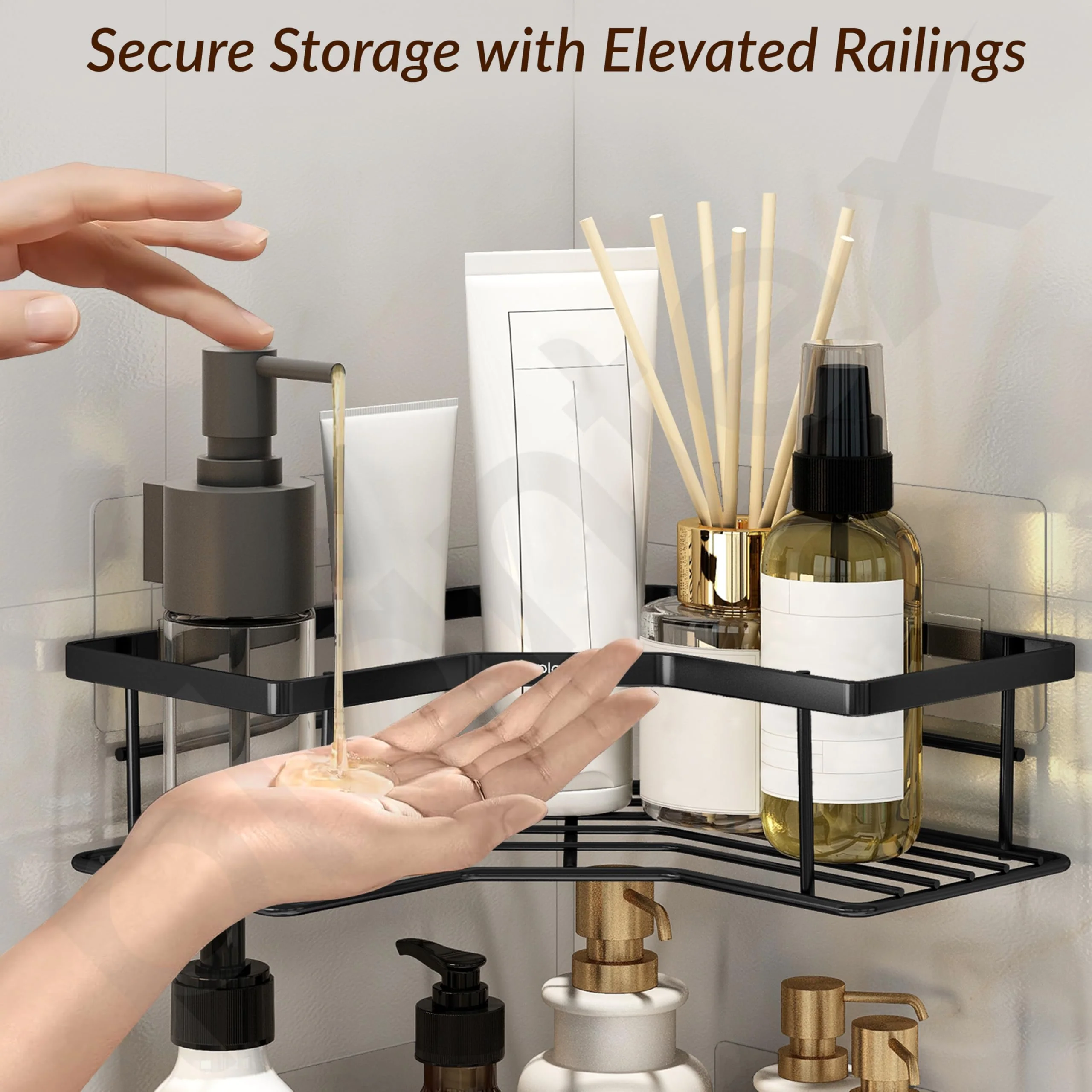 Plantex Self Adhesive Bathroom Shelf Rack/Bathroom Organizer Without Drill/Corner Shelf for Bathroom Wall/Kitchen Corner Shelves Self Adhesive/Shelves for Kitchen-Pack of 2(Black) - Image 3