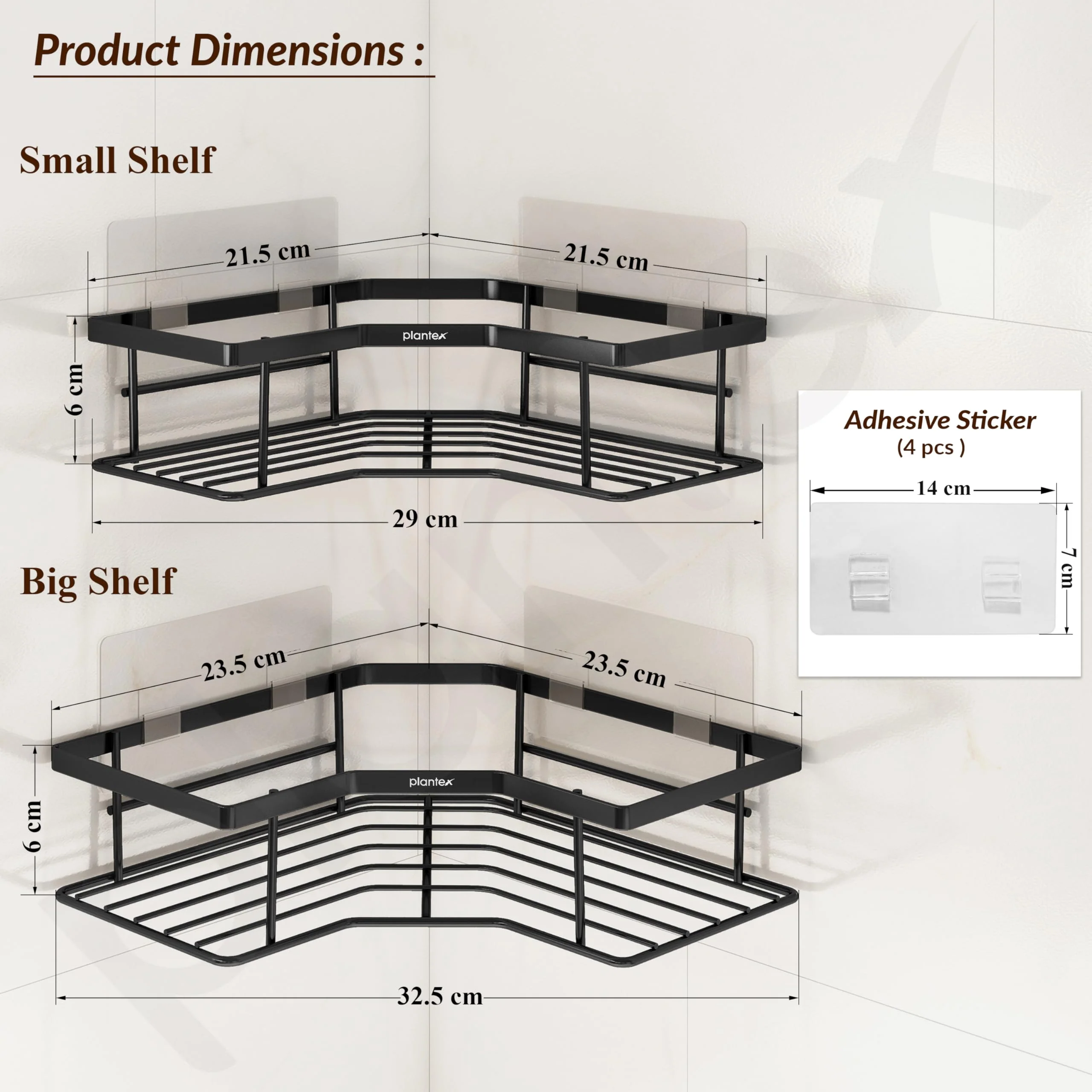 Plantex Self Adhesive Bathroom Shelf Rack/Bathroom Organizer Without Drill/Corner Shelf for Bathroom Wall/Kitchen Corner Shelves Self Adhesive/Shelves for Kitchen-Pack of 2(Black) - Image 5