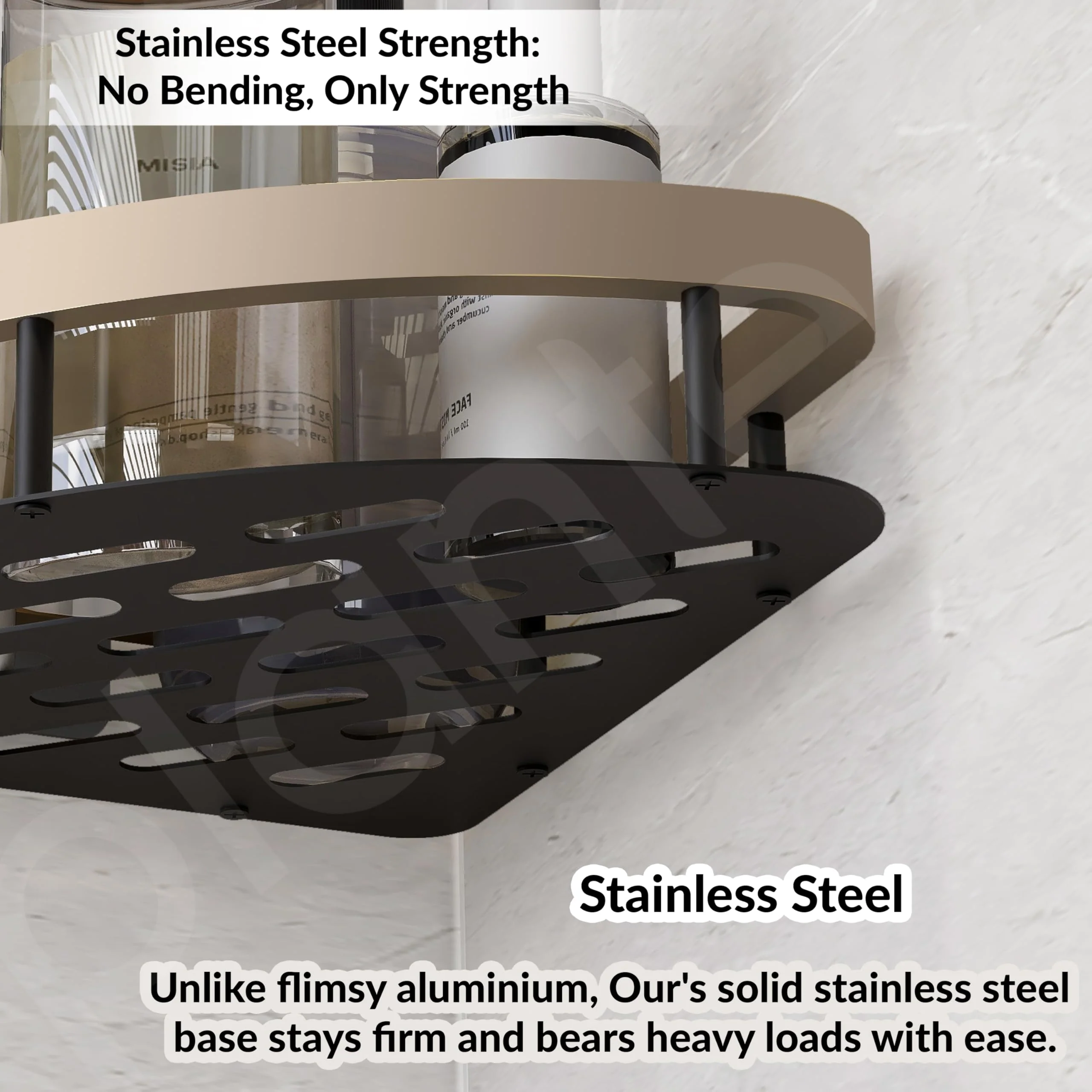 Plantex Self Adhesive Corner Shelf for Bathroom Wall/Aluminium & Stainless Steel Corner Rack/Storage Organizer/Bathroom Accessories Set- Pack of 4 (8 x 8 inch, Satin & Black) - Image 2