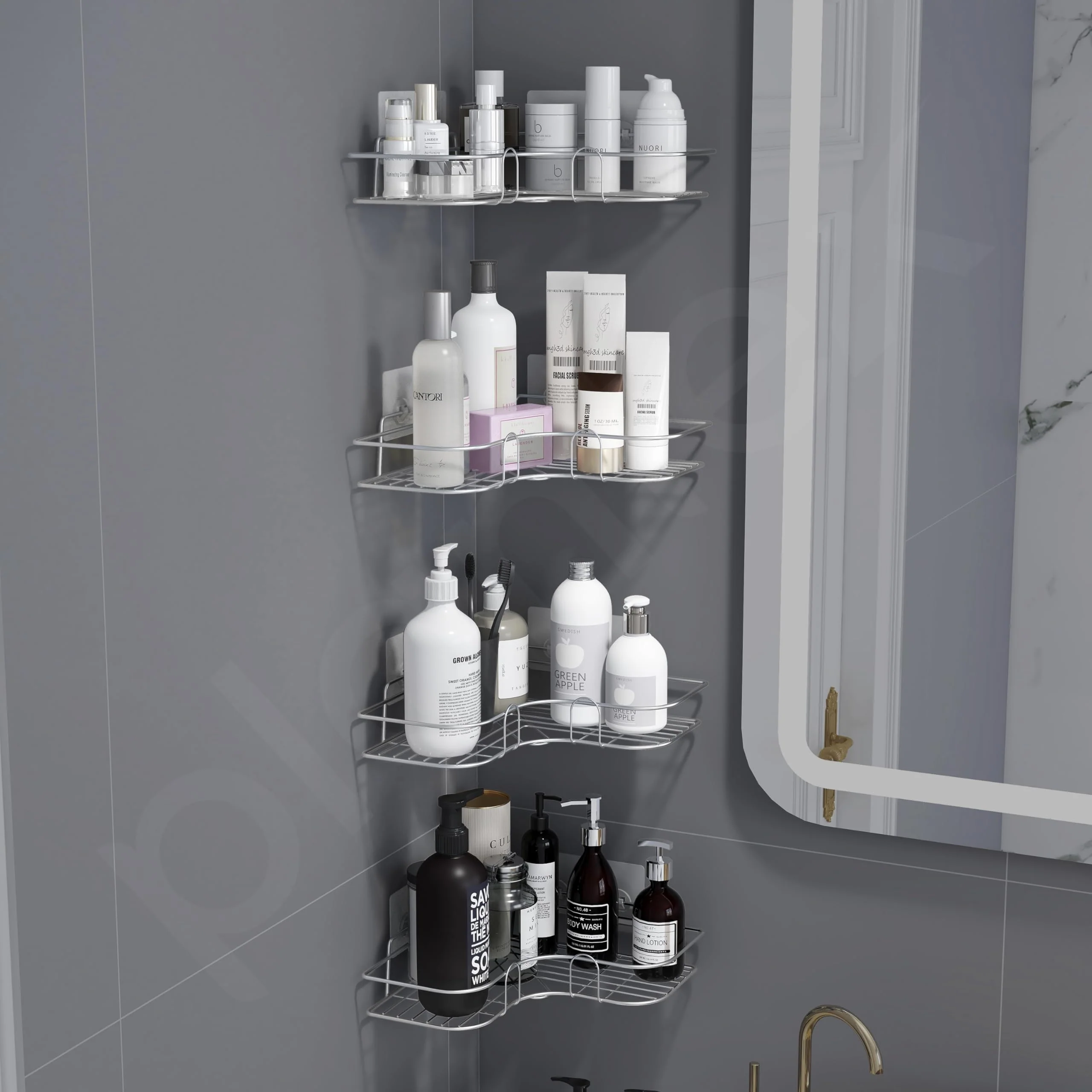 Plantex Self Adhesive Corner Shelf for Wall/Stainless Steel Bathroom Shelf/Kitchen Corner Shelf/Bathroom Organizer Without Drill-Pack of 4 (Chrome) - Image 6