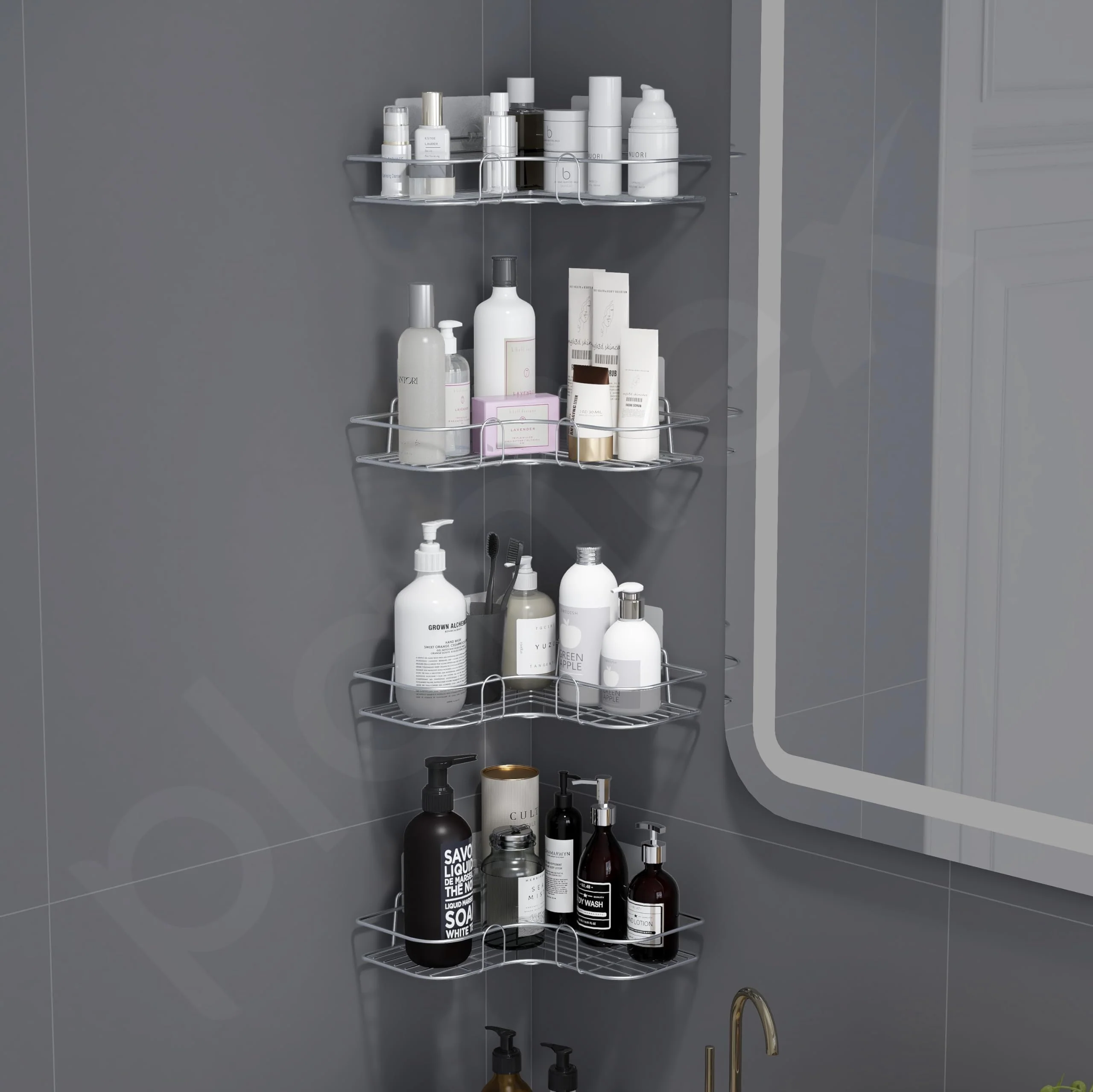 Plantex Self Adhesive Corner Shelf for Wall/Stainless Steel Bathroom Shelf/Kitchen Corner Shelf/Bathroom Organizer Without Drill-Pack of 4 (Chrome) - Image 7