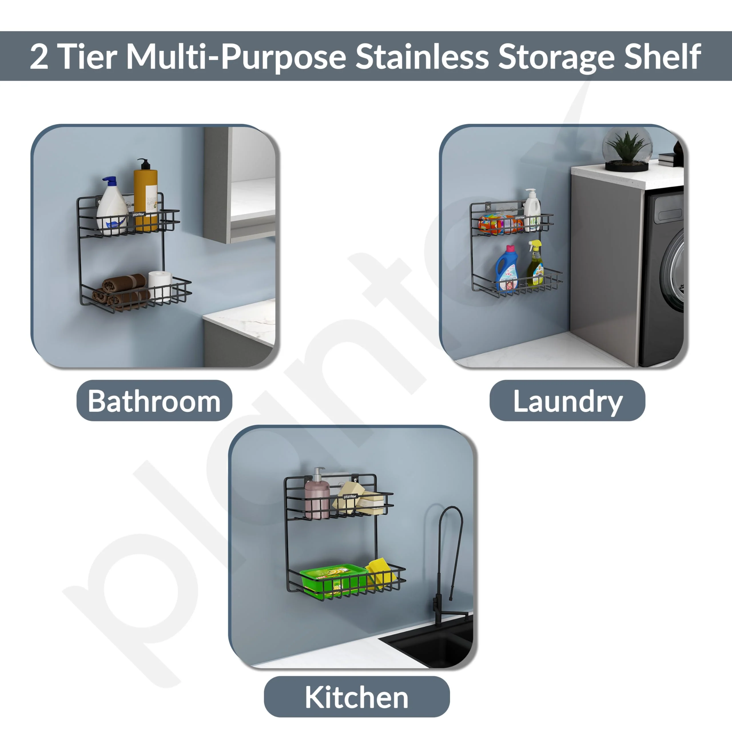 Plantex Self Adhesive Detergent Rack/GI Steel Bathroom Multipurpose Detergent Holder/Bathroom Shelf/Storage Rack/Bathroom Accessories (Powder Coated) - Image 7