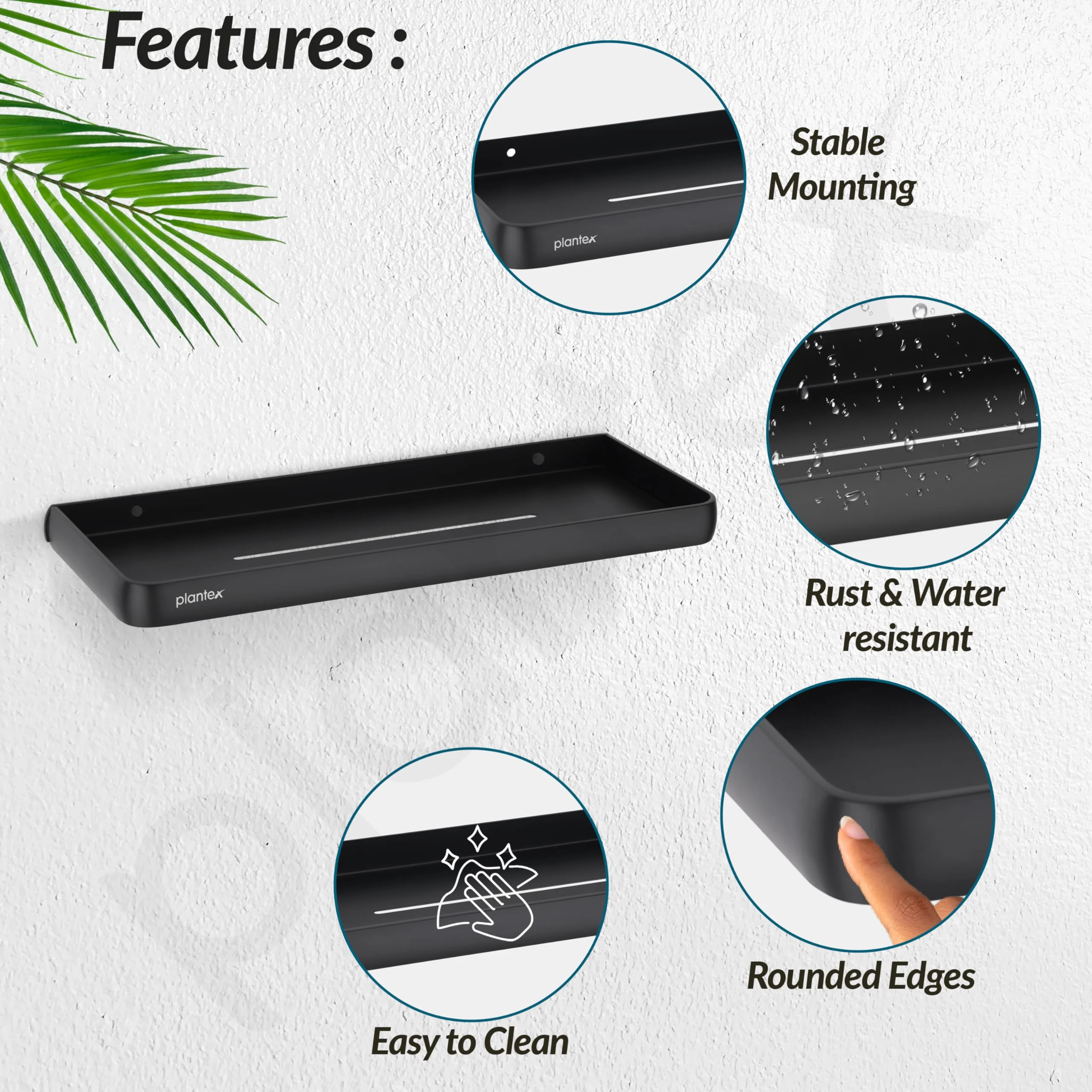 Plantex Self Adhesive Shelf for Bathroom/Multipurpose No Drill Bathroom Organizer/15x5 inch Shelf for Home/Office/Hotel - Pack of 1 (1502, Black) - Image 2