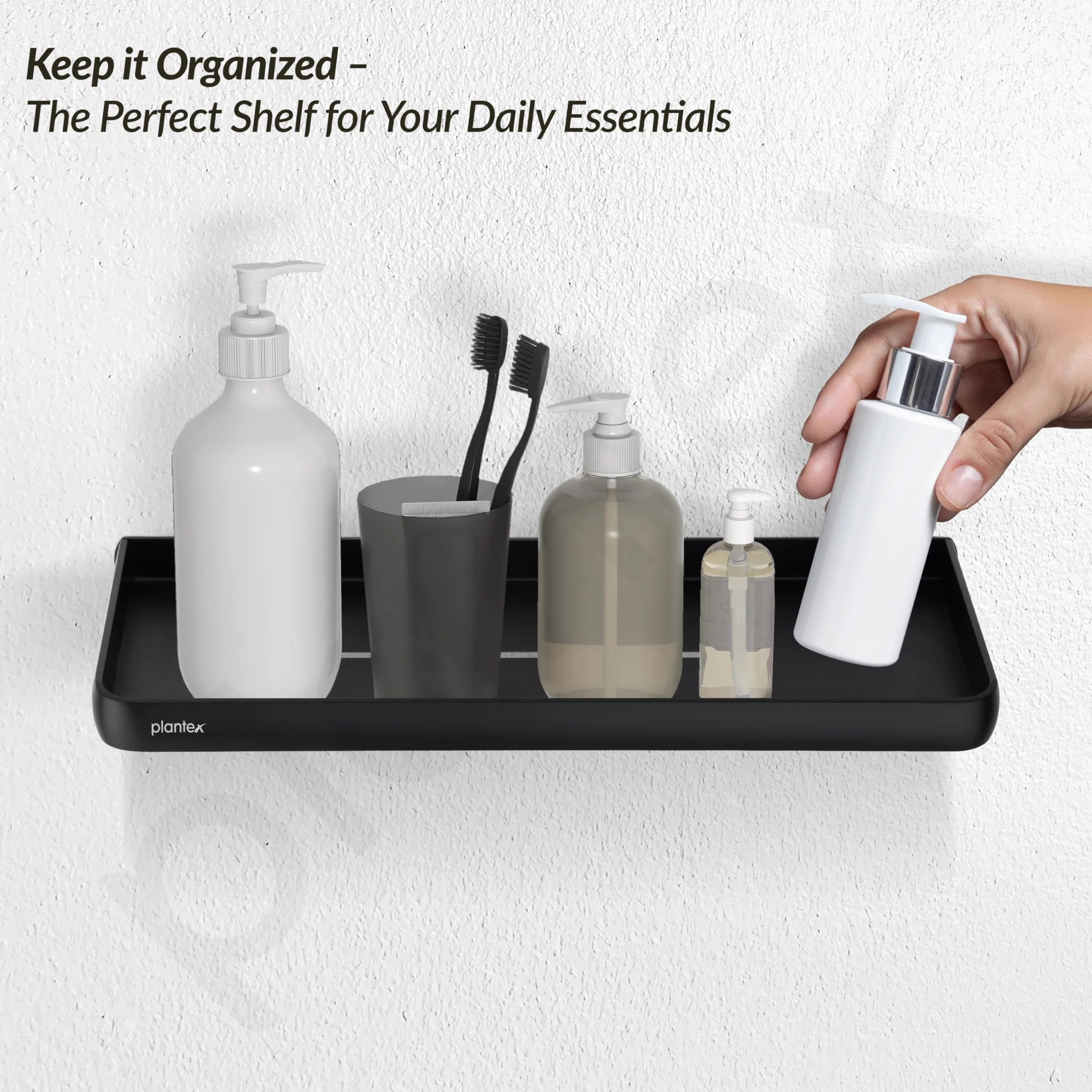 Plantex Self Adhesive Shelf for Bathroom/Multipurpose No Drill Bathroom Organizer/15x5 inch Shelf for Home/Office/Hotel - Pack of 1 (1502, Black) - Image 6