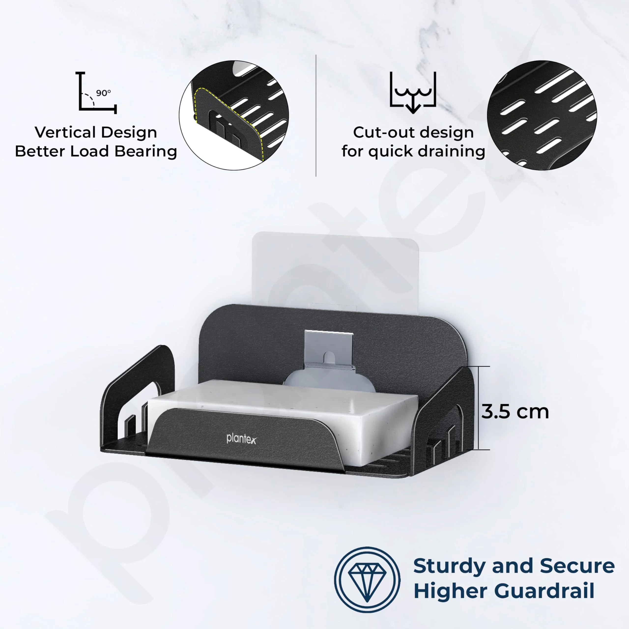 Plantex Self Adhesive Soap Dish for Bathroom/Stainless Steel Soap Holder for Washbasin/Soap Stand for Bathroom Without Drill/Bathroom Accessories - Pack of 2 (Black) - Image 4