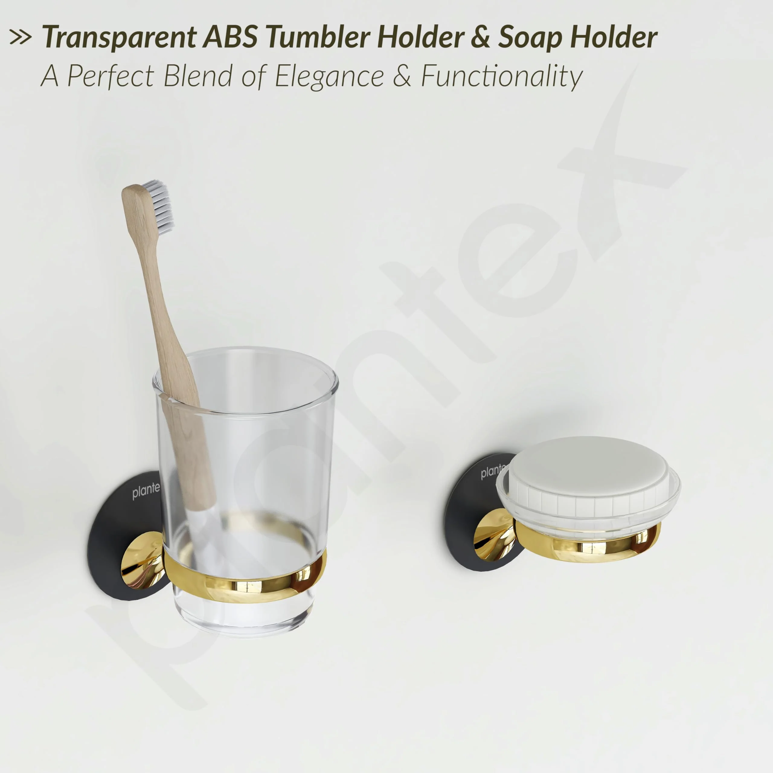 Plantex Self Adhesive Stainless Steel and ABS Bathroom Accessories Set/soap Holder for Bathroom/Tumbler Holder/Towel Rod/Towel Ring for Washbasin/Robe Hook - Set of 5 (Matt Black & Gold) - Image 6