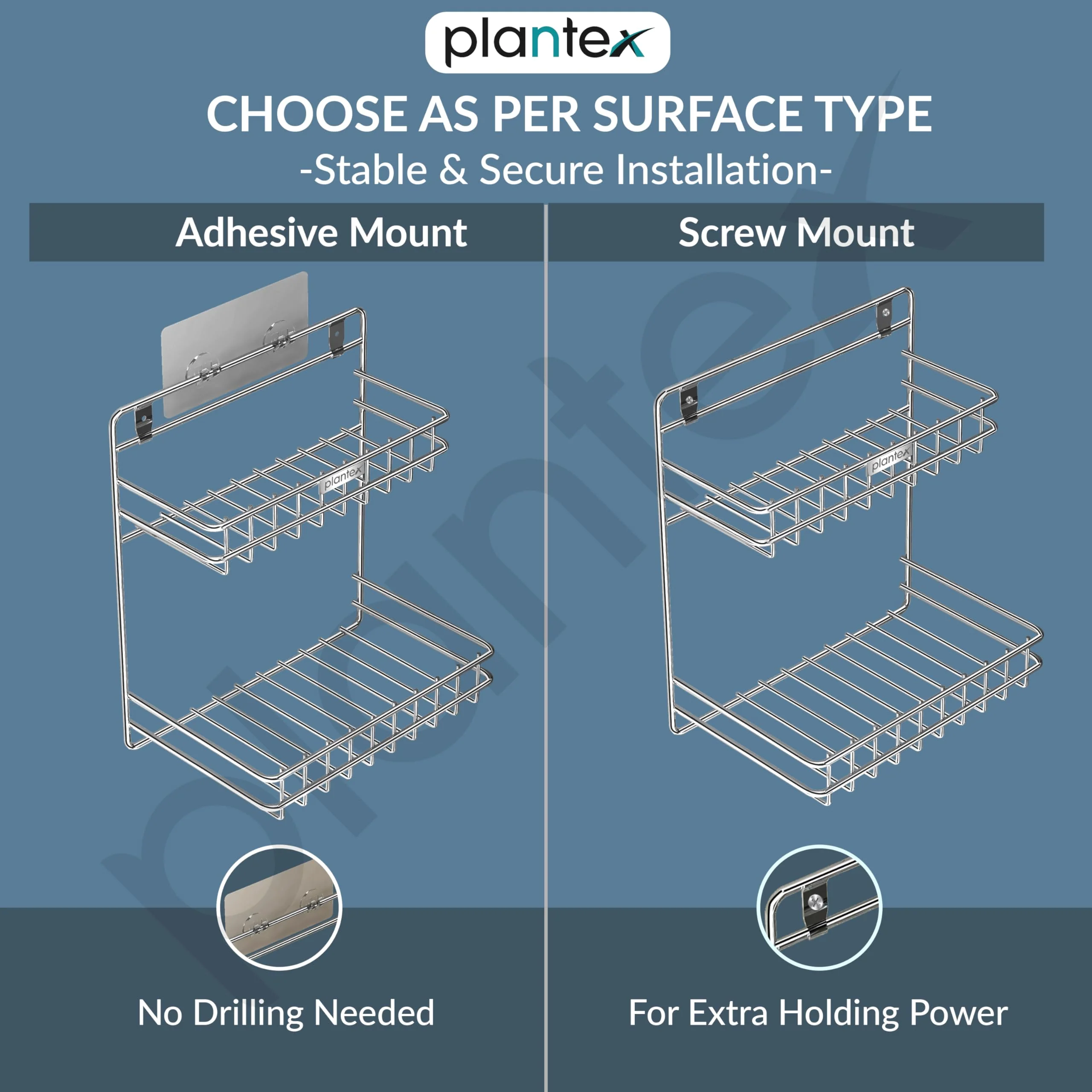 Plantex Self Adhesive Stainless Steel Bathroom Detergent Holder/Bathroom Storage Rack/Shelf/Under The Sink Detergent Holder (Small,Chrome) - Image 6