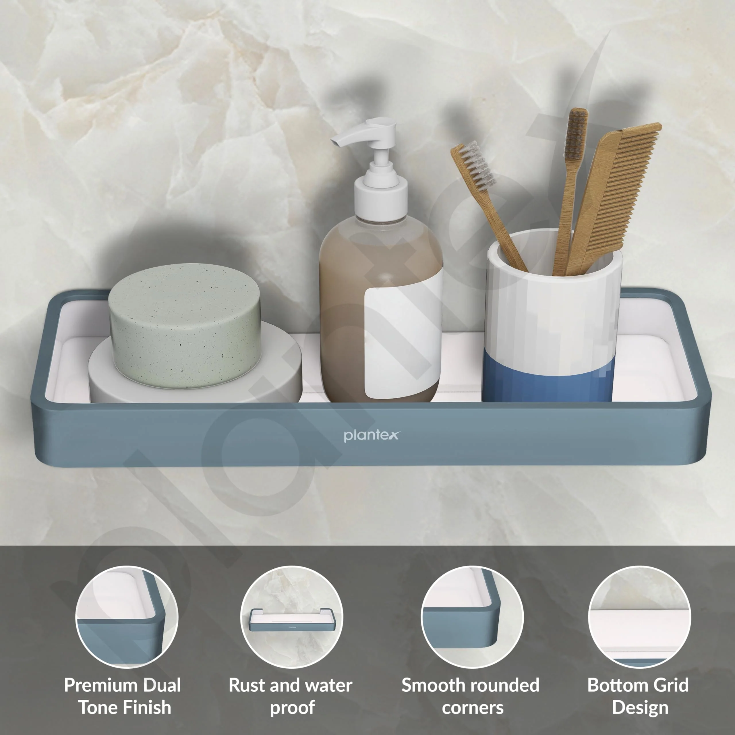 Plantex Shelf for Bathroom/Aluminium and Acrylic Multipurpose Shelf/15x5 inch Shelf for Home/Office/Hotel - Pack of 1 (Grey and Milky White) - Image 2