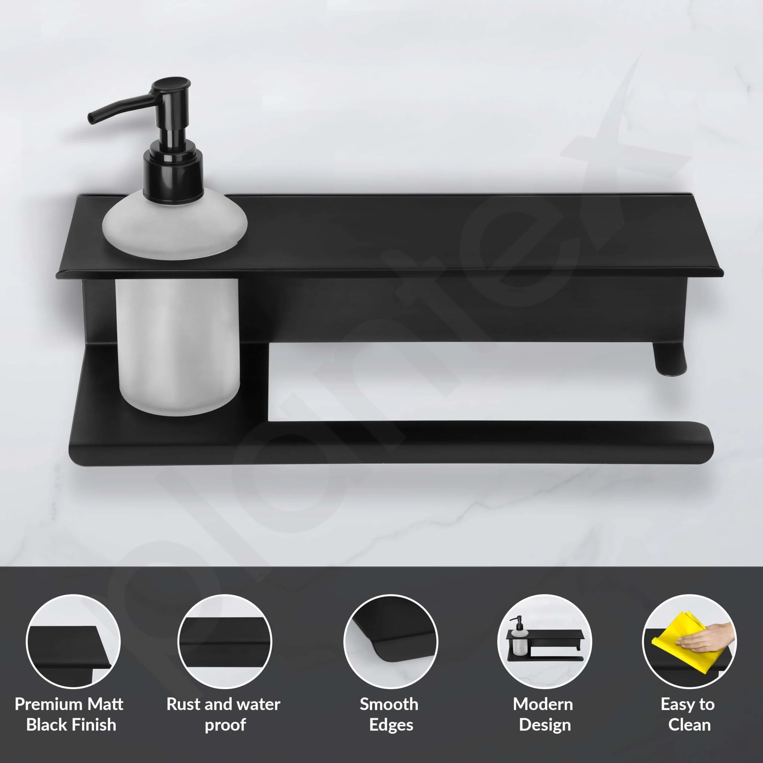 Plantex Shelf for Bathroom/Stainless Steel 3in1 Shelf/Liquid Soap Dispenser/Napkin Holder/Multipurpose Shelf for Home/Office/Hotel - Pack of 1 (Black) - Image 2