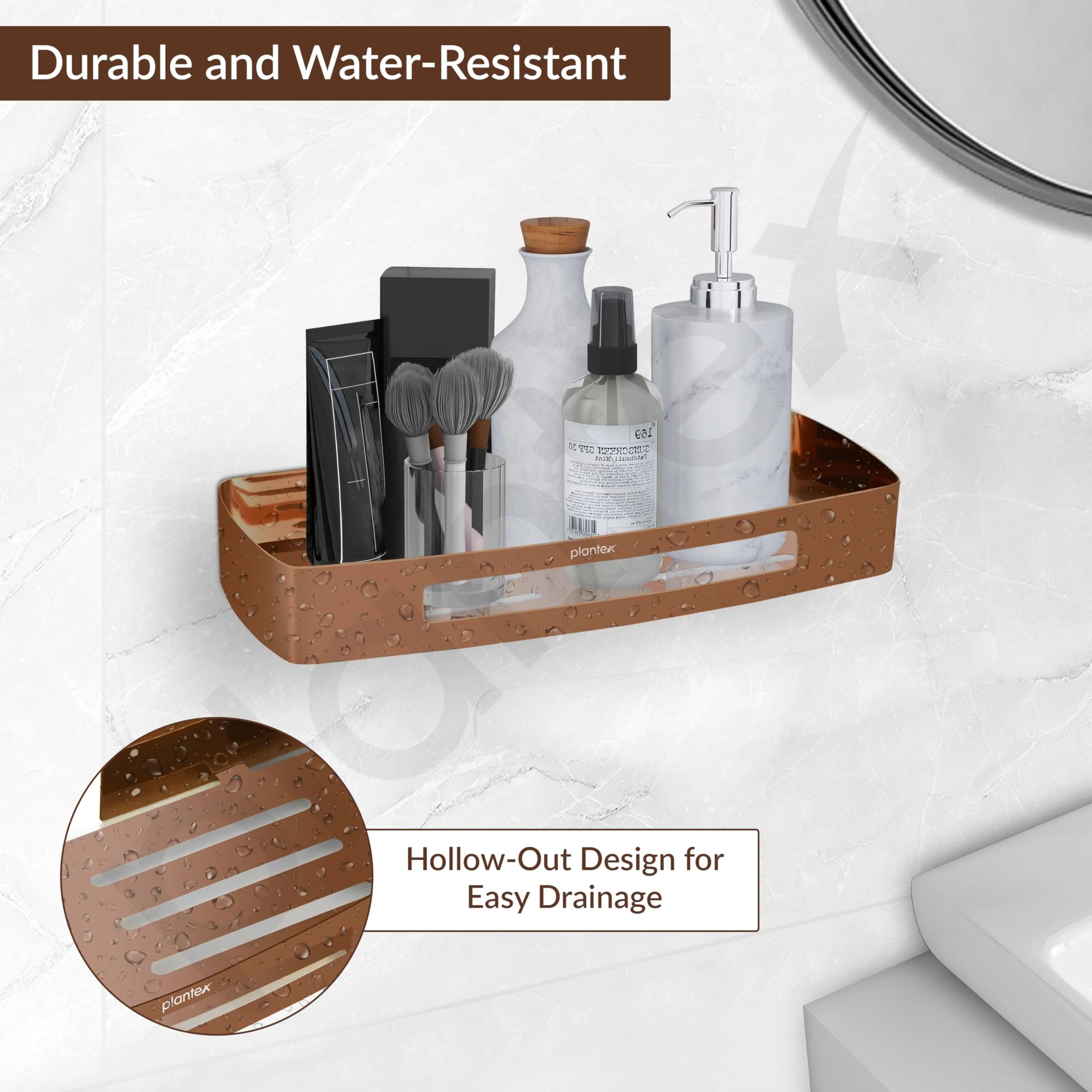 Plantex Shelf for Bathroom/Stainless Steel Multipurpose Shelf/Spice Organizer for Kitchen - Pack of 1 (12 x 5 Inch, Rose Gold) - Image 4
