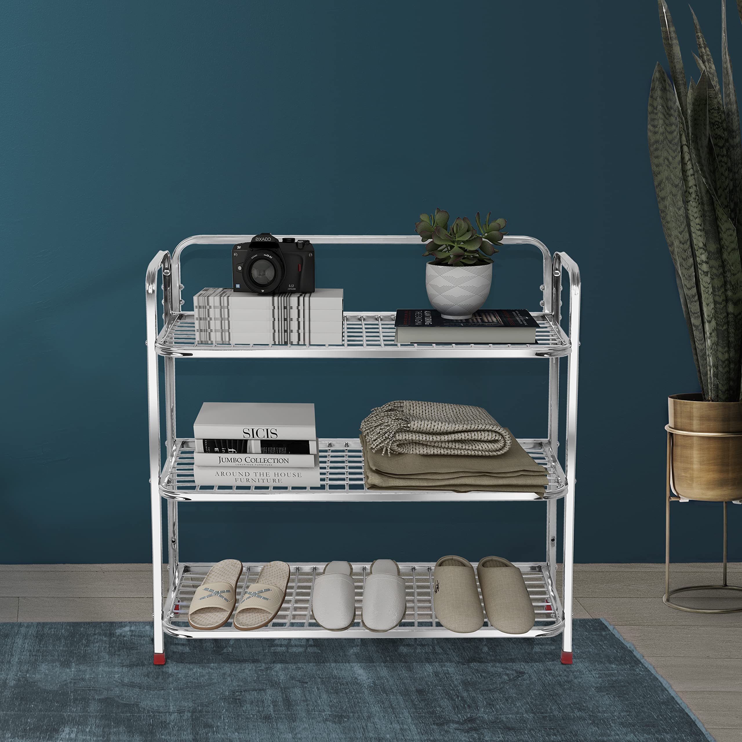 Plantex Shoe Stand for Home|Steel Shoe Rack for Home|Shoe Organiser|Rack for Shoes|Mini Shoe Rack Cover 3 Layer (Silver) - Image 5