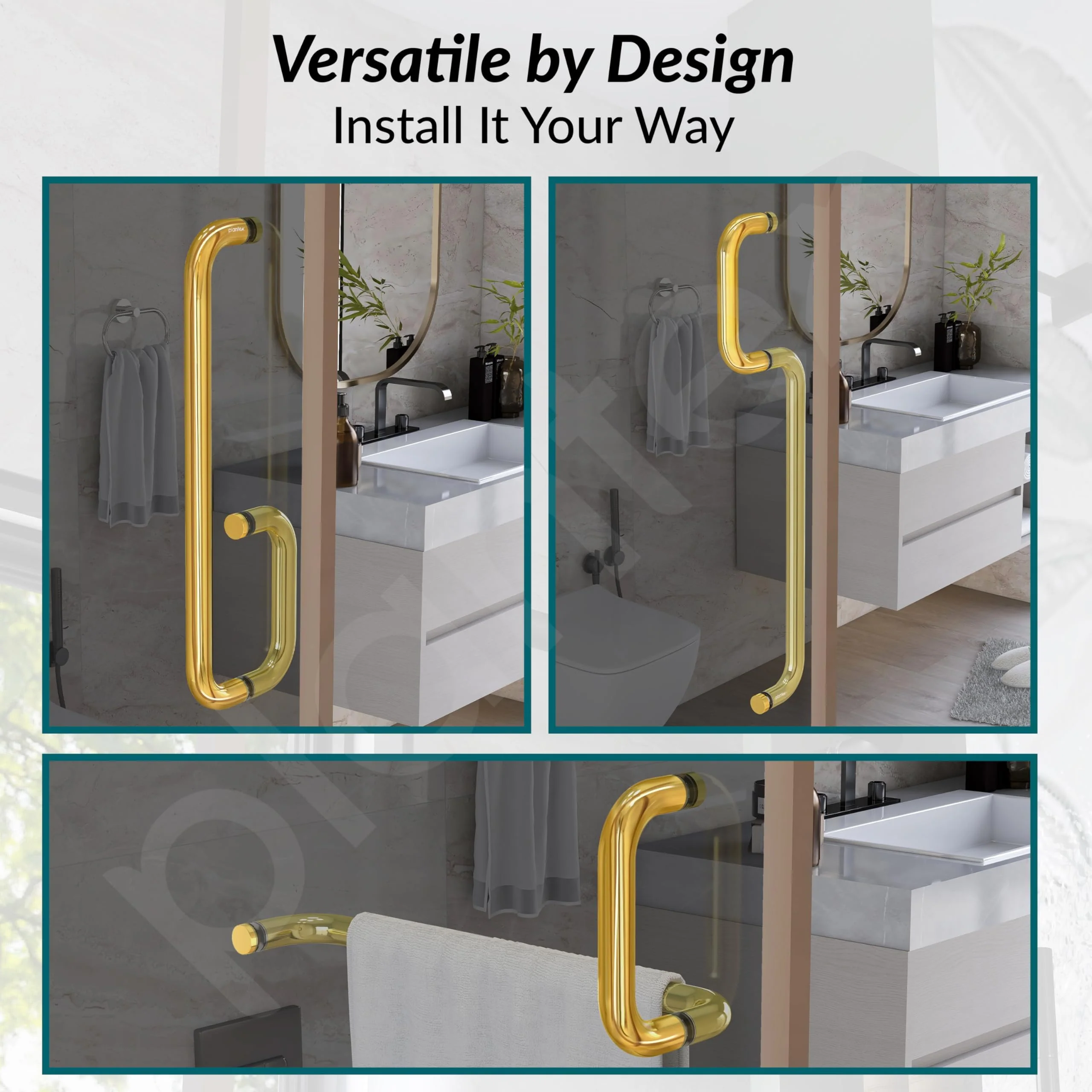 Plantex Shower Door Handle/Stainless Steel Towel Bar Combination/Towel Holder for Glass Shower Door and Bath Door Pull Handle - Pack of 1 (Brass Antique) - Image 5