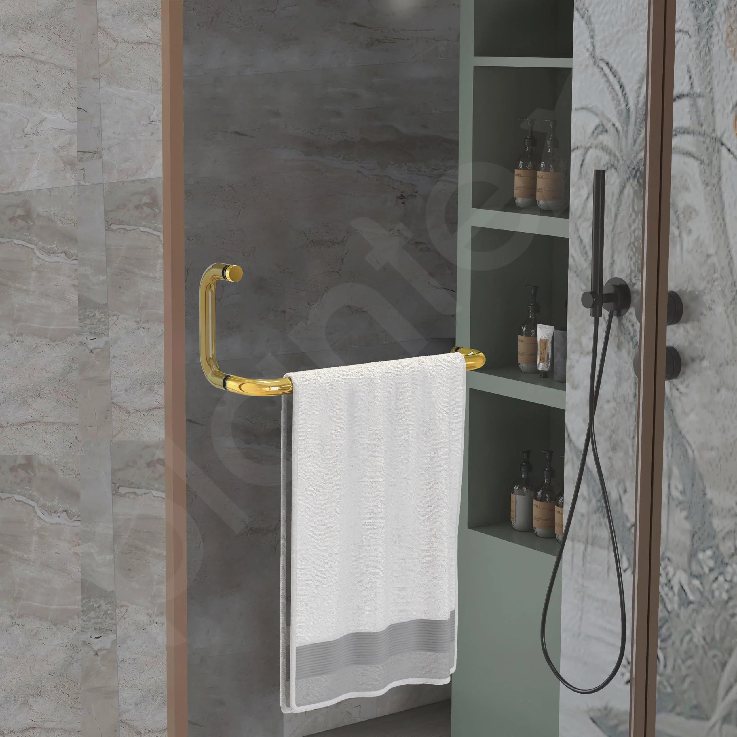 Plantex Shower Door Handle/Stainless Steel Towel Bar Combination/Towel Holder for Glass Shower Door and Bath Door Pull Handle - Pack of 1 (Brass Antique) - Image 7