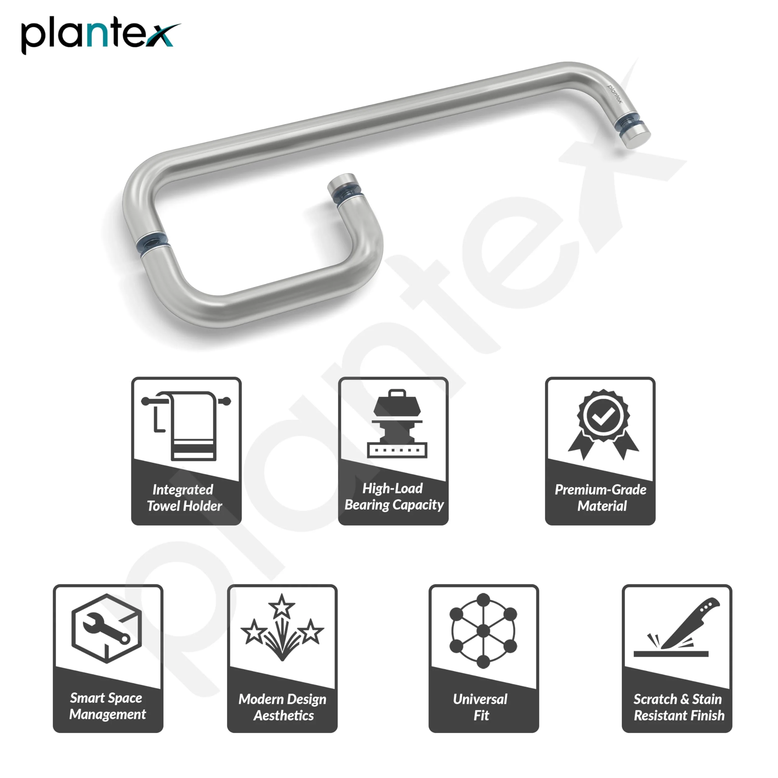 Plantex Shower Door Handle/Stainless Steel Towel Bar Combination/Towel Holder for Glass Shower Door and Bath Door Pull Handle - Pack of 1 (Satin) - Image 3