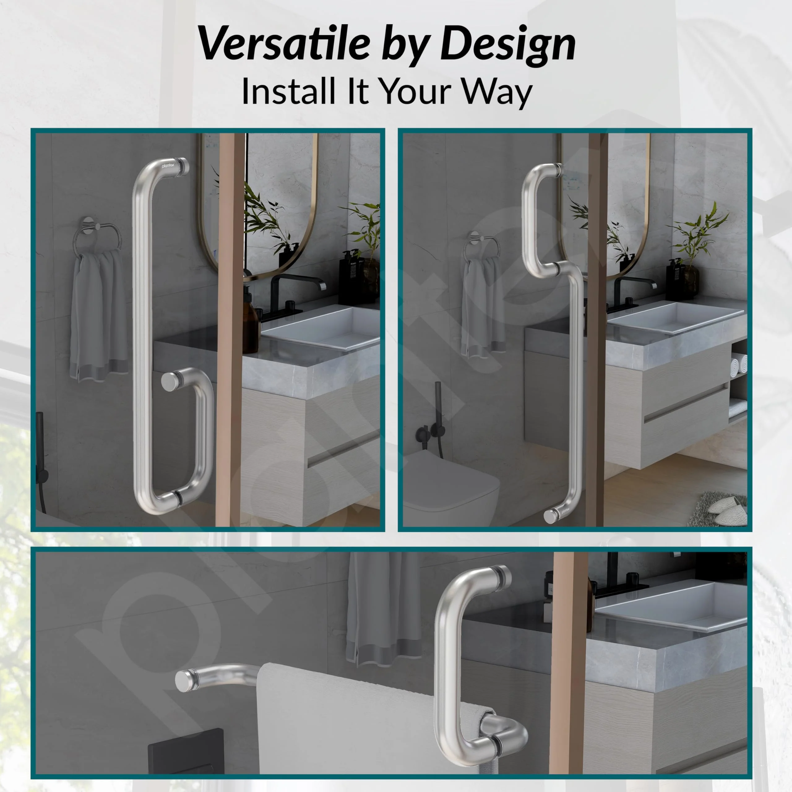 Plantex Shower Door Handle/Stainless Steel Towel Bar Combination/Towel Holder for Glass Shower Door and Bath Door Pull Handle - Pack of 1 (Satin) - Image 4