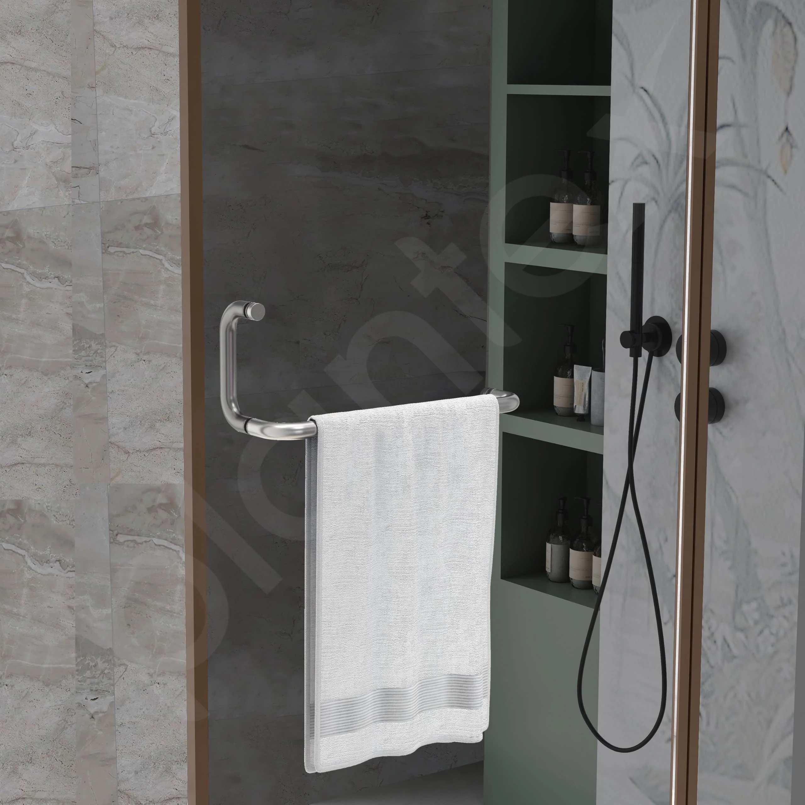Plantex Shower Door Handle/Stainless Steel Towel Bar Combination/Towel Holder for Glass Shower Door and Bath Door Pull Handle - Pack of 1 (Satin) - Image 7