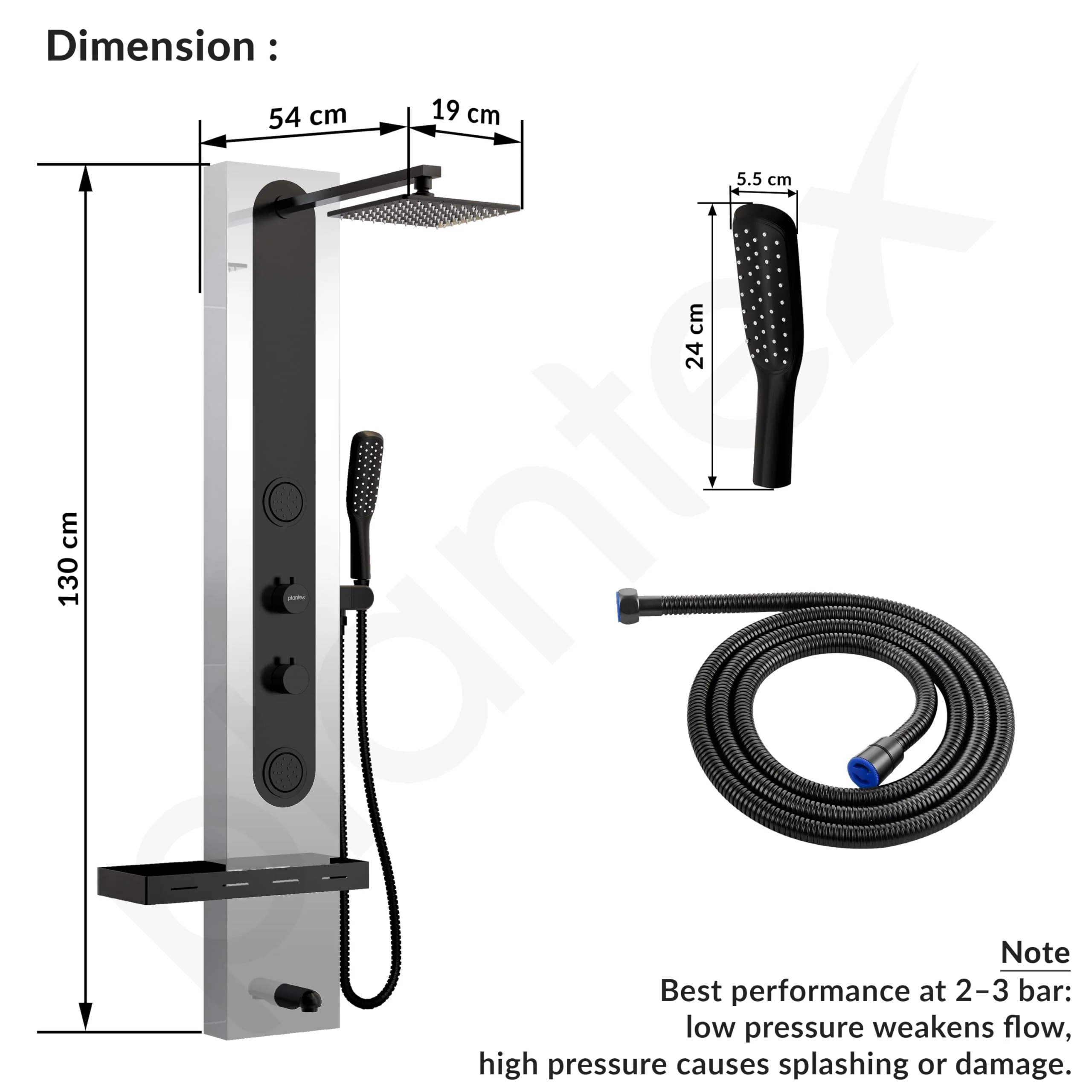 Plantex Shower Panel for Bathroom/304 Grade Stainless Steel Modern Shower System with Head Shower/Hand Shower & Massage Spray Jet for Bathroom - Pack of 1 (Chrome and Black, KM-8097) - Image 4