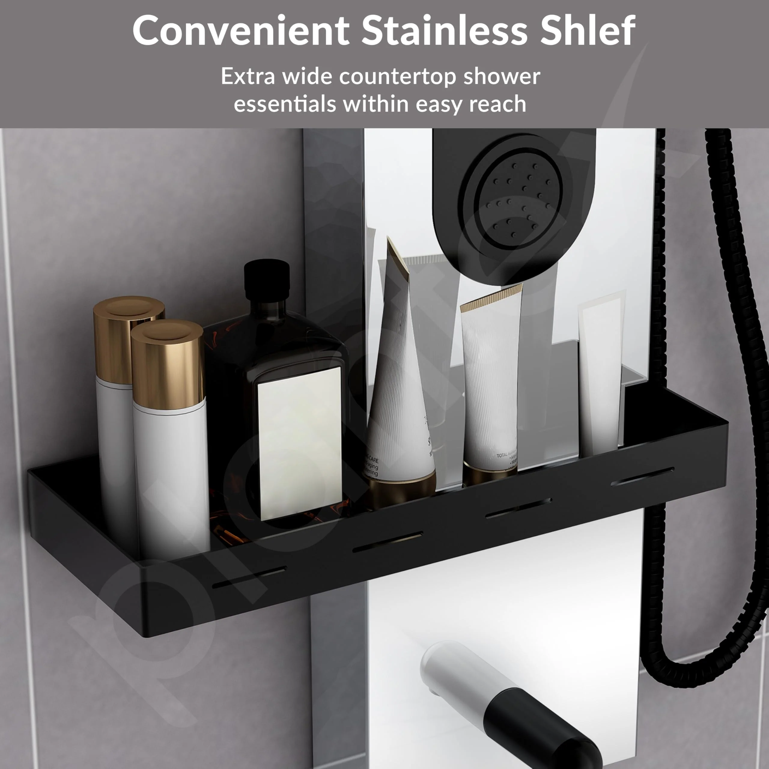 Plantex Shower Panel for Bathroom/304 Grade Stainless Steel Modern Shower System with Head Shower/Hand Shower & Massage Spray Jet for Bathroom - Pack of 1 (Chrome and Black, KM-8097) - Image 7