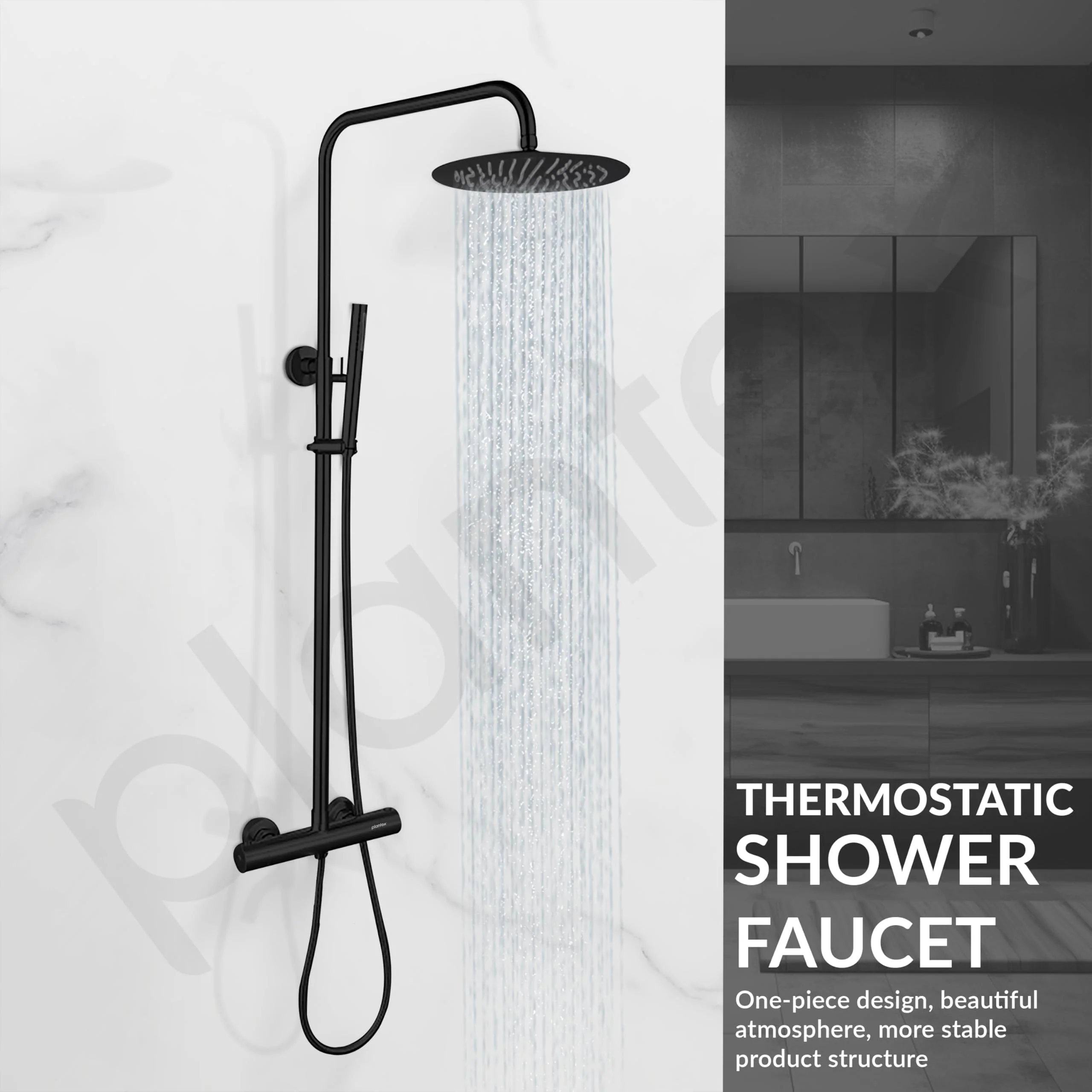 Plantex Shower Panel for Bathroom/Deluxe Circular Shower Panel Set/Overhead Showers and Hand Shower for Bathroom with Hot &cold Mixer–(Black) - Image 2