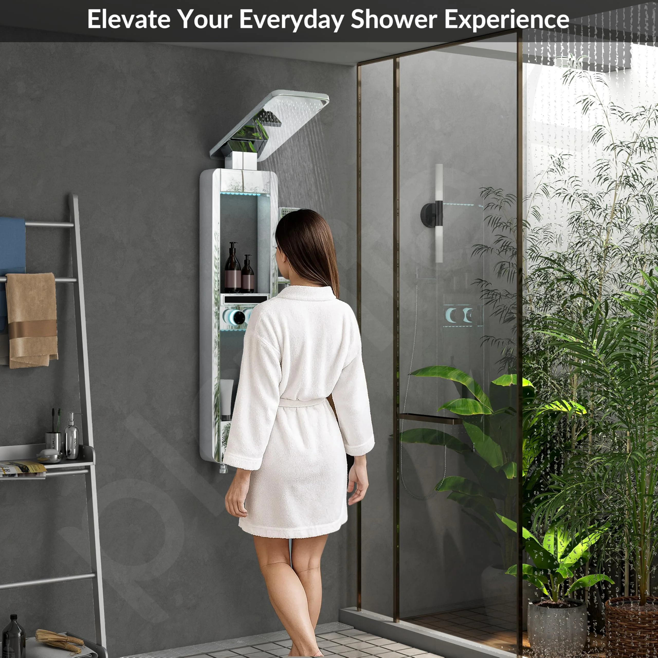 Plantex Shower Panel for Bathroom with Hand Shower/Body Massage Jets/Showerhead/304 Grade Stainless Steel Showers System with Hot & Cold Mixer (KM-8103-Chrome) - Image 7