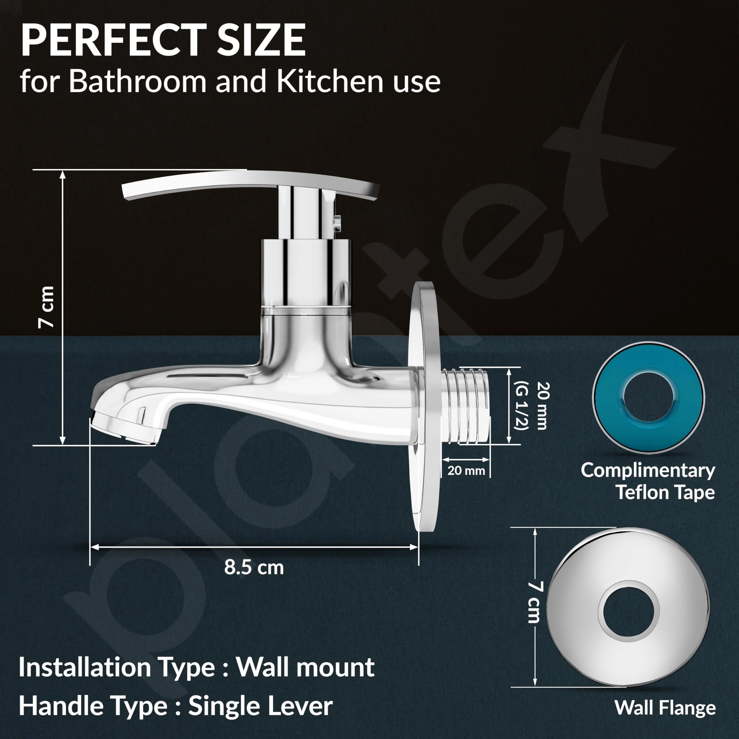 Plantex Single Lever Bib Cock Water Tap for Bathroom with Wall Flange and Teflon Tape/Wash Basin Tap for Home/Tap for Bathroom with Water Saving Aerator-(Samar-Chrome) - Image 3