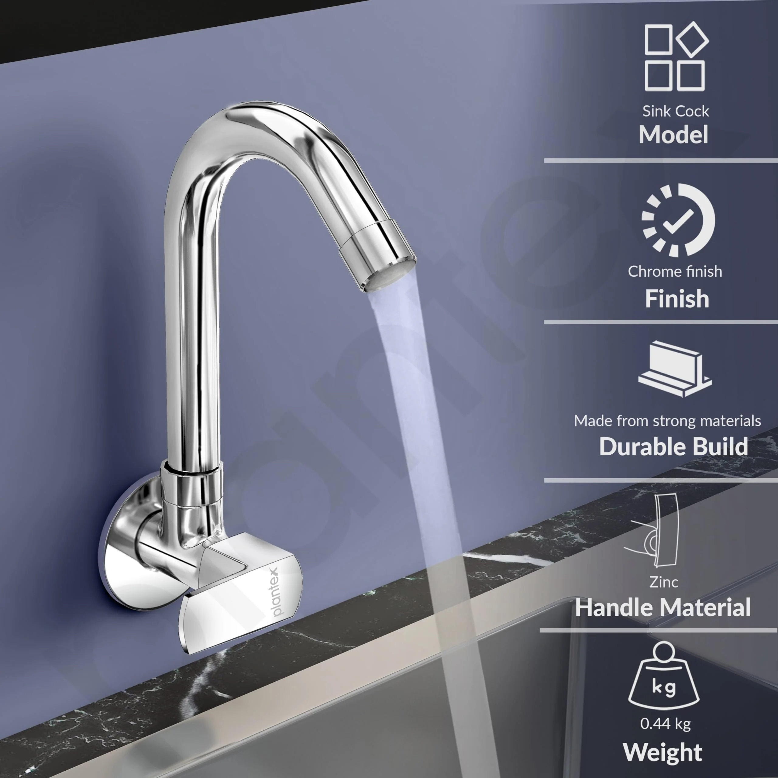 Plantex Single Lever Kitchen Sink Tap with Water Saving Aerator and Brass Spindle Tap/Quarter Turn Sink tap for Kitchen Basin with Wall Flange and Teflon Tape (Saga-Chrome) - Image 2