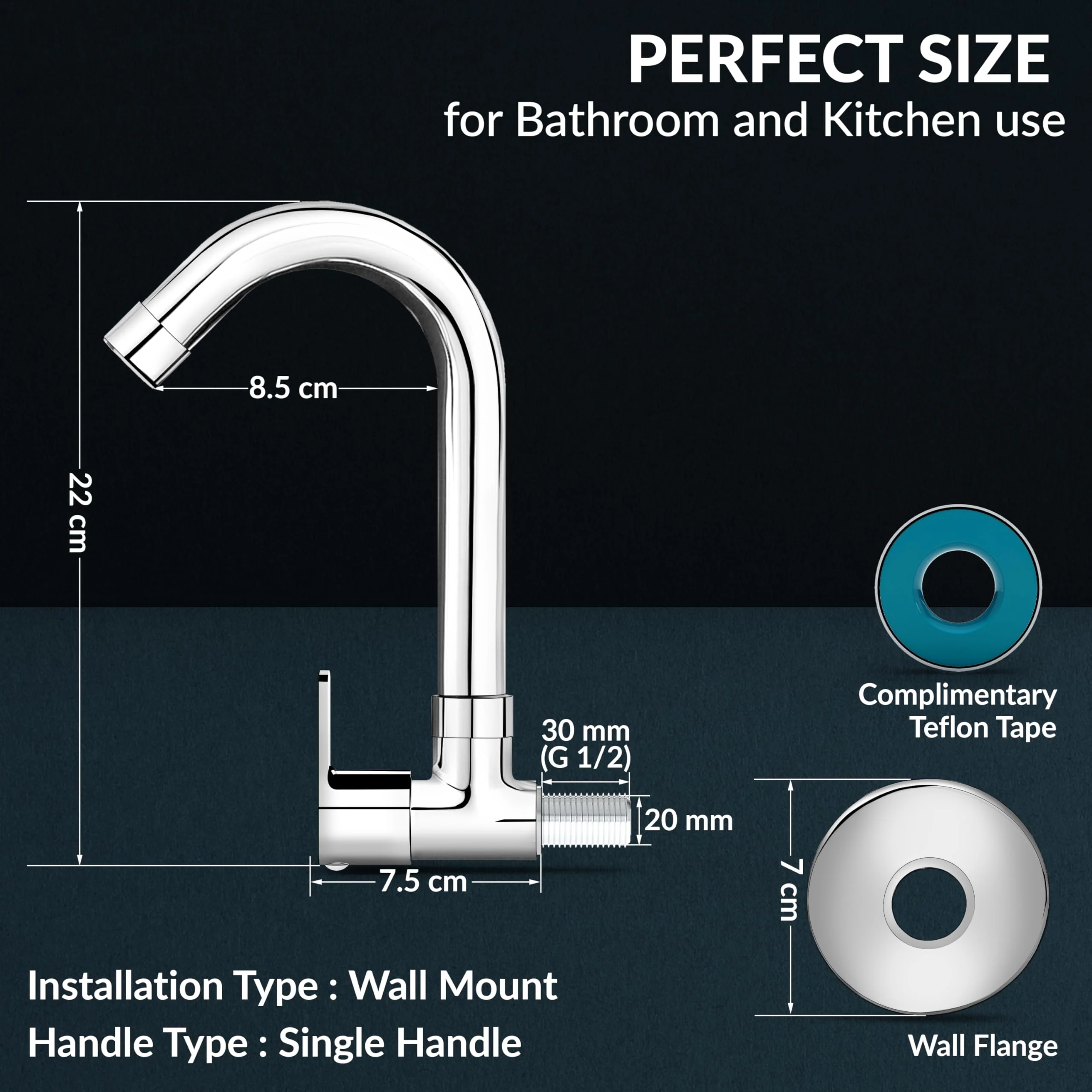 Plantex Single Lever Kitchen Sink Tap with Water Saving Aerator and Brass Spindle Tap/Quarter Turn Sink tap for Kitchen Basin with Wall Flange and Teflon Tape (Saga-Chrome) - Image 4