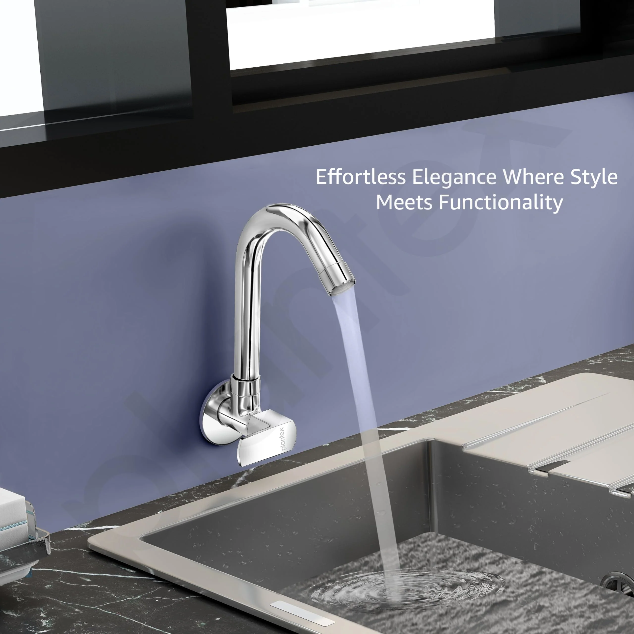Plantex Single Lever Kitchen Sink Tap with Water Saving Aerator and Brass Spindle Tap/Quarter Turn Sink tap for Kitchen Basin with Wall Flange and Teflon Tape (Saga-Chrome) - Image 5