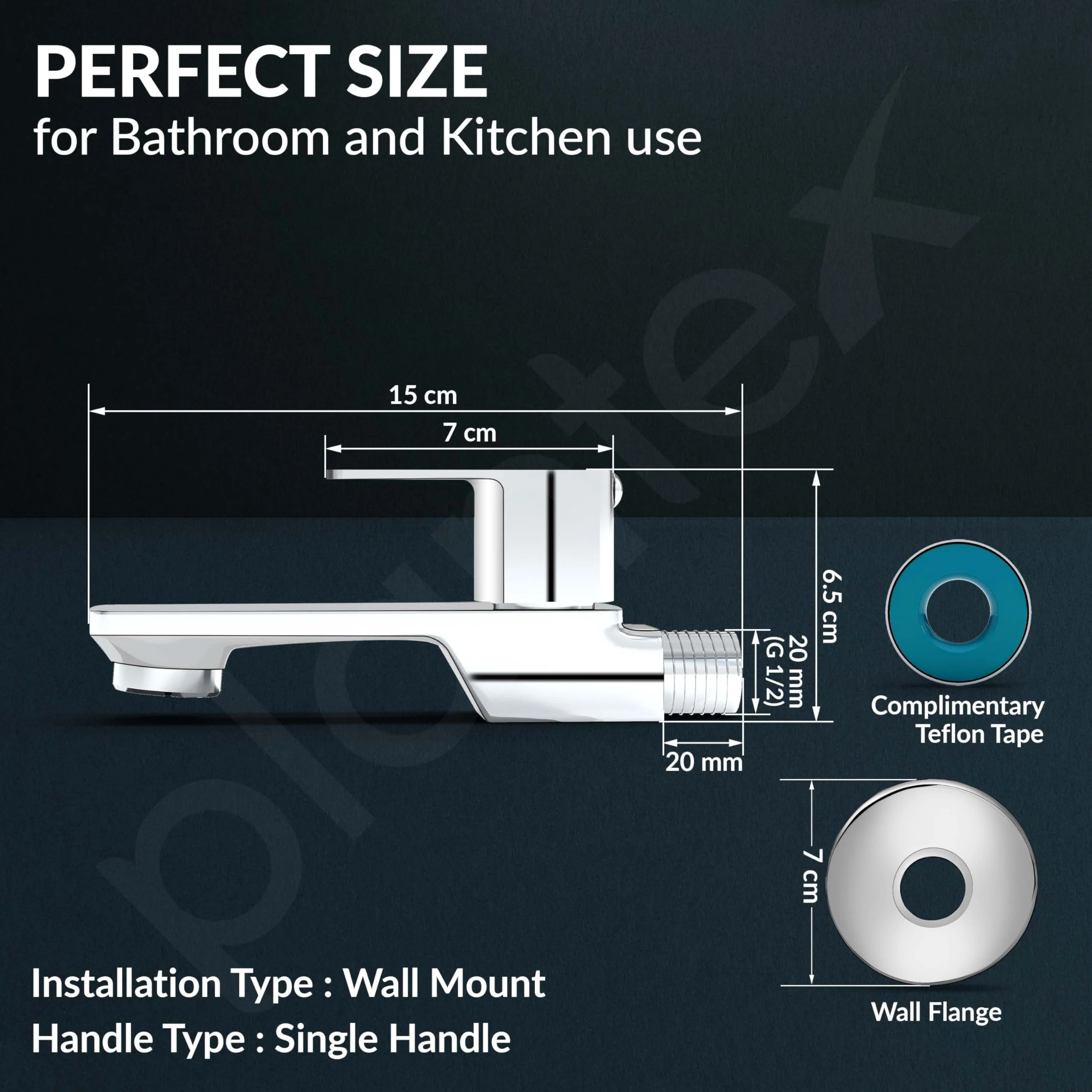 Plantex Single Lever Long Body Bib Tap for Bathroom with Water Saving Aerator/Tap for Wash Basin with Brass Spindle/Wall Mount Bib Tap with Wall Flange and Teflon Tape (SAGA-1292- Chrome) - Image 4