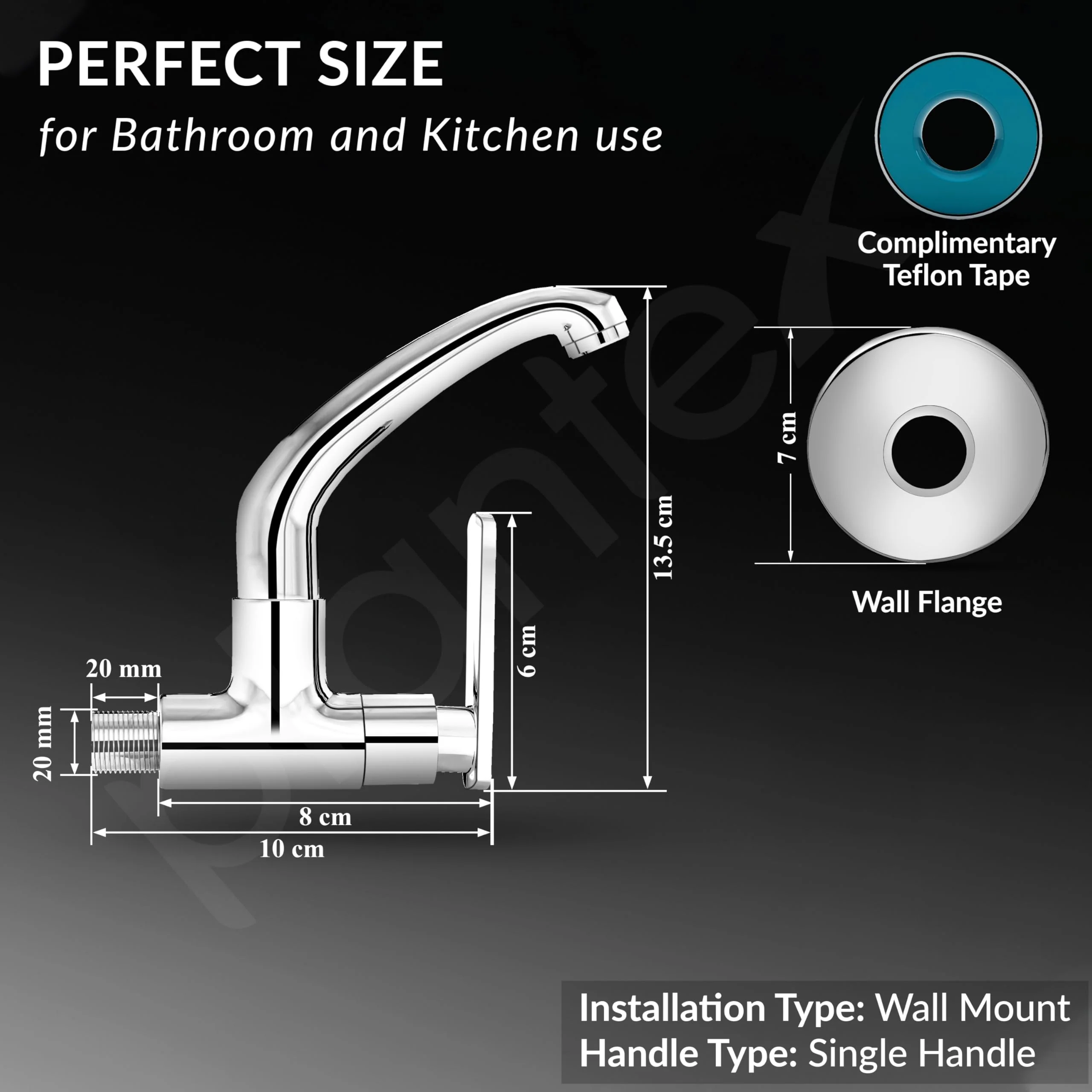 Plantex Sink Cock for Basin/Wall Mount Tap for Kitchen Sink with Wall Flange and Teflon Tape/Sink Cocke Tap/Water Tap - (3504, Chrome) - Image 5